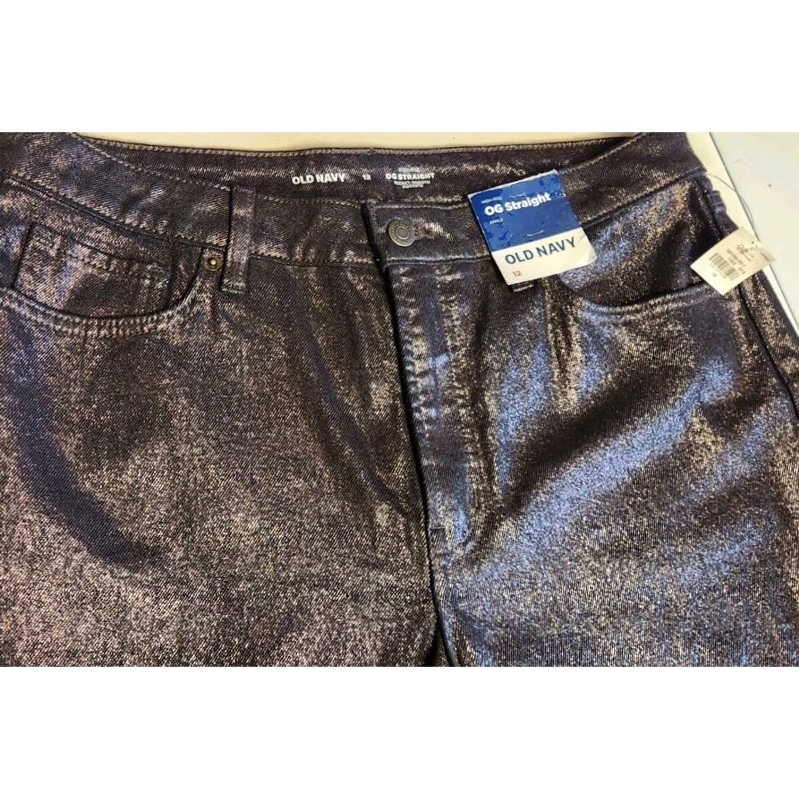 Old Navy VINTAGE Old Navy High-Waist Shine OG Straight Ankle Jeans Womens 12 Black Shine Pant NWT NEW Size 34" / US 12 / IT 48 - 6 Thumbnail