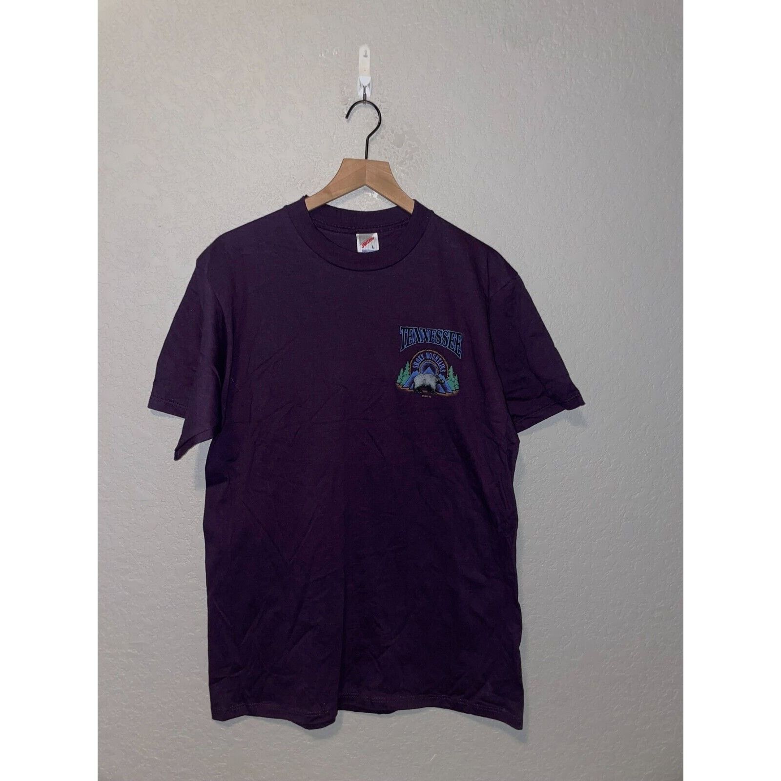 Jerzees Vintage Smoky Mountains Shirt Bear Tee Purple VTG 1995 Large Size US L / EU 52-54 / 3 - 1 Thumbnail