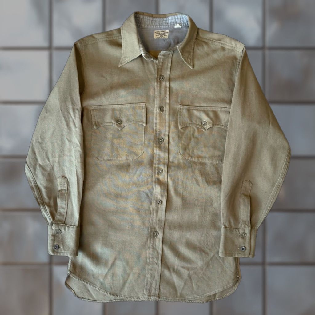 Vintage VINTAGE Military Wool Shirt M Khaki 60s Button Up Winter Chinstrap Mens Regular M Wool Solider 60s 70s Pendleton Board Shirt Size US M / EU 48-50 / 2 - 1 Thumbnail