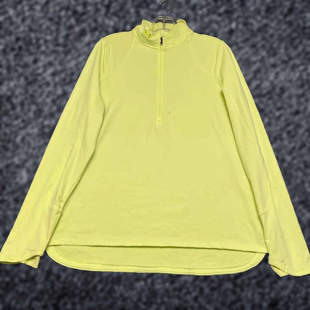 Under Armour Under Armour ColdGear Thermal Shirt Womens Large Yellow Fitted Logo Hi Low Hem Size L / US 10 / IT 46 - 1 Thumbnail