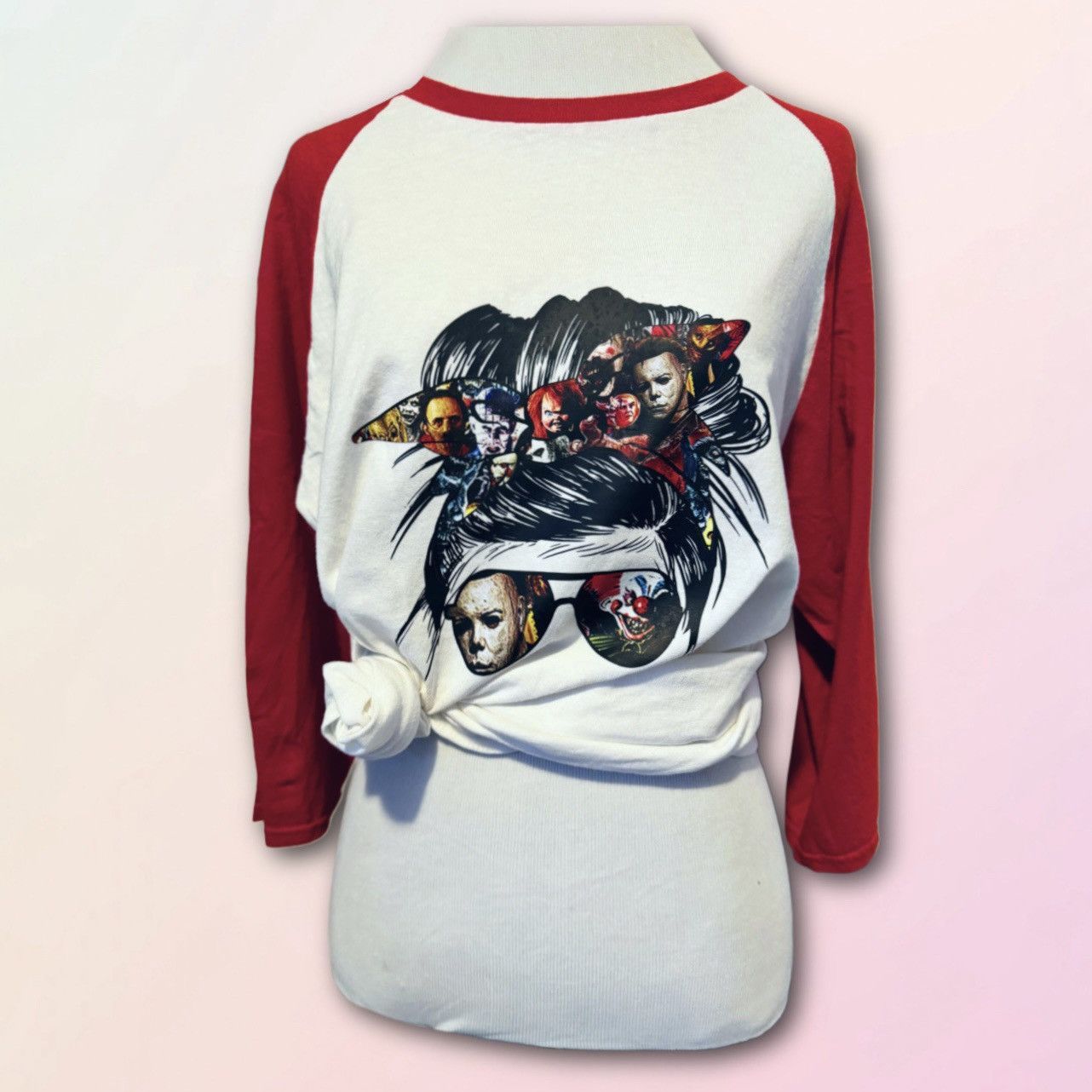 Other Messy Bun/Horror Movie, Custom Halloween Raglan Tee Size M / US 6-8 / IT 42-44 - 19 Thumbnail