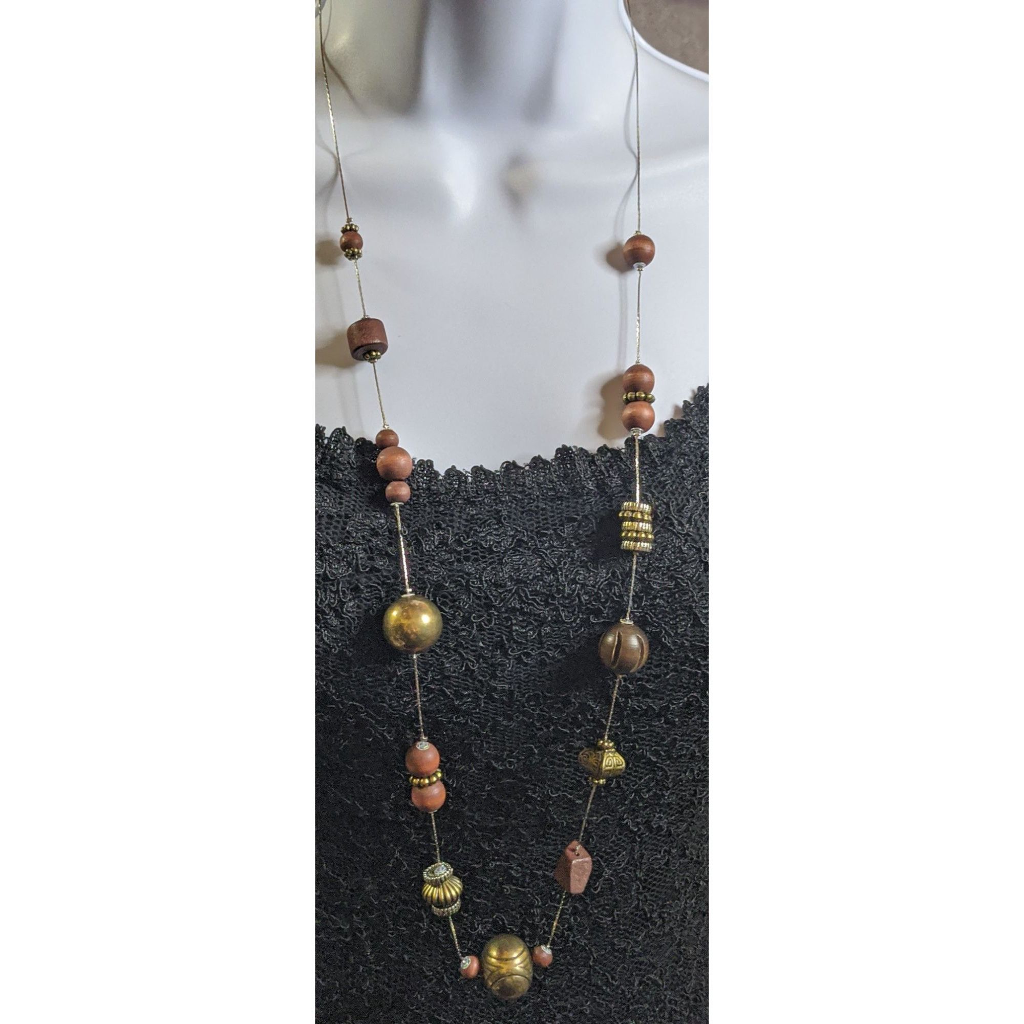 Other Rustic Wood And Brass Beaded Station Necklace Size ONE SIZE - 1 Thumbnail