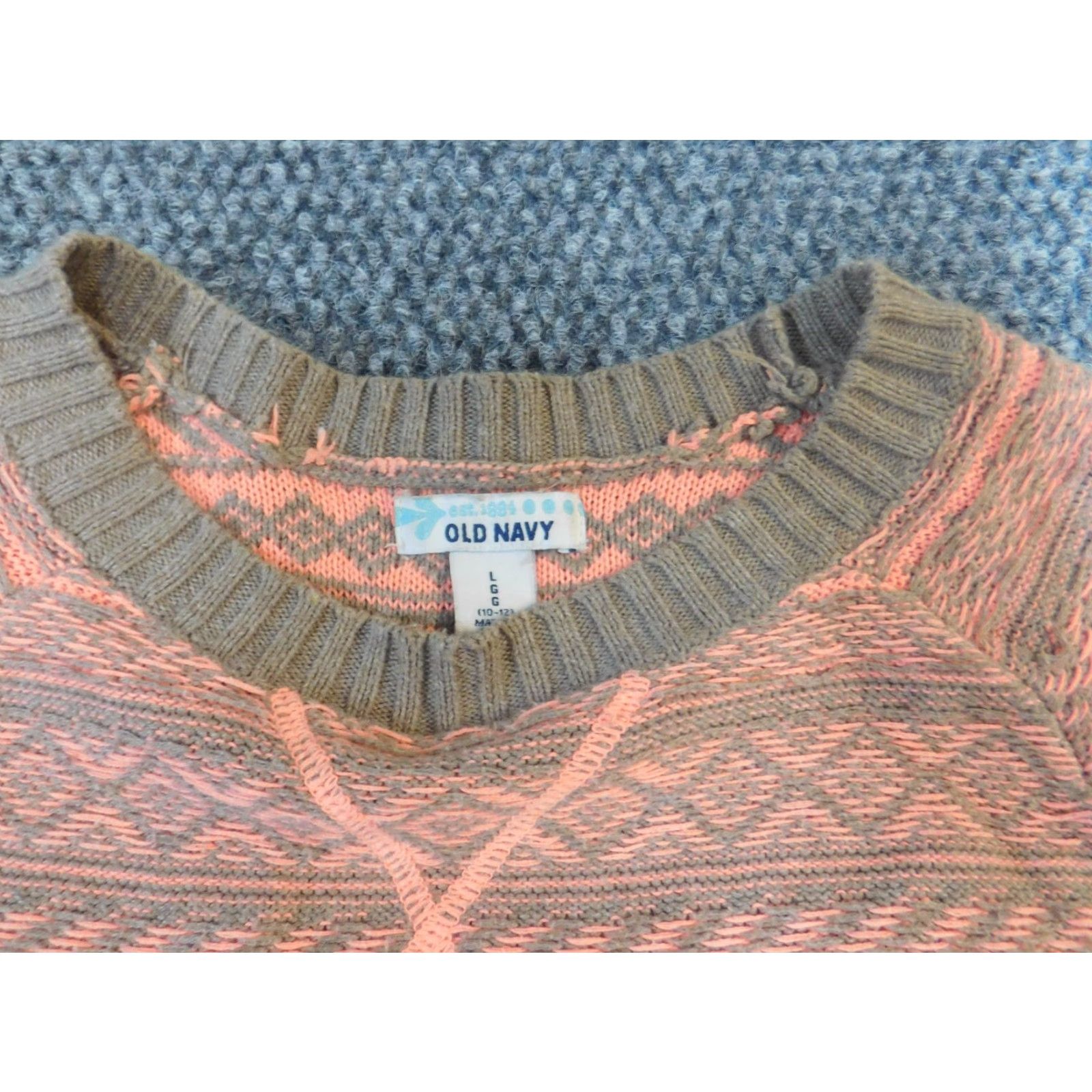 Old Navy Old Navy Sweater L Blue Multicolor Cable-Knit Crew Neck Pullover Size L / US 10 / IT 46 - 4 Thumbnail
