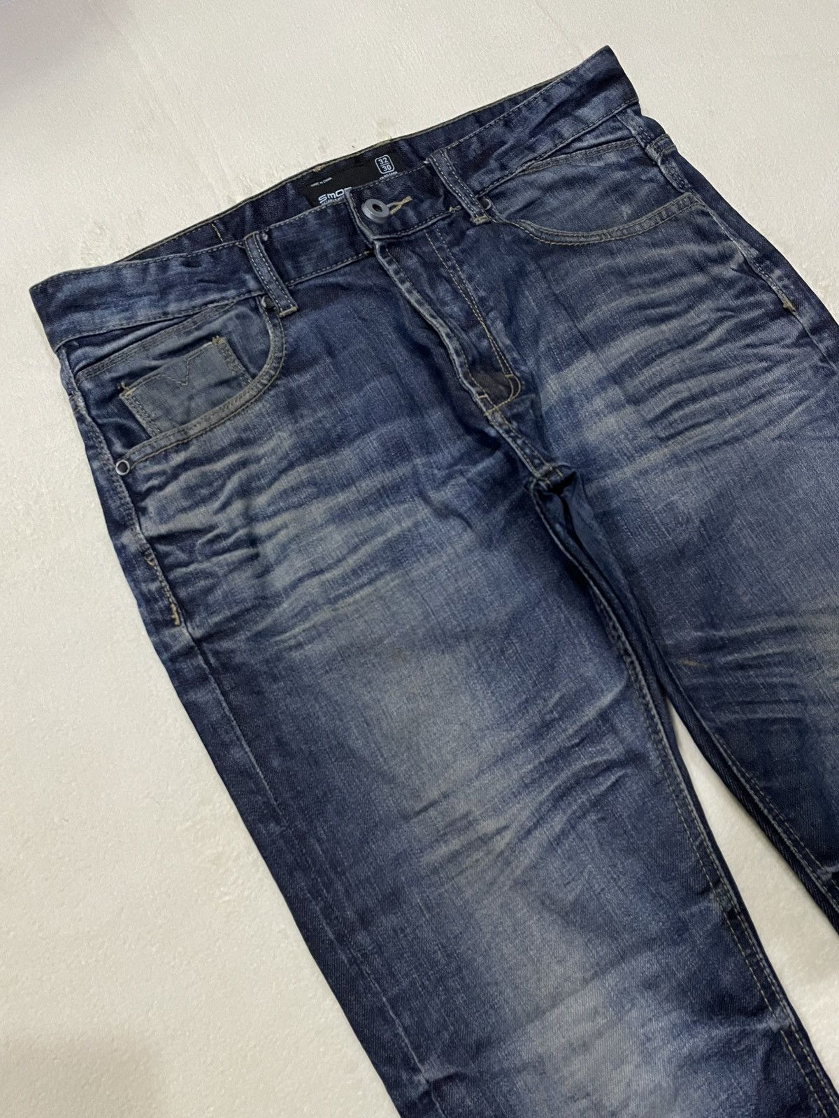 Japanese Brand Vintage SMOG Straight Cut Faded Dark Blue Jeans Size US 34 / EU 50 - 6 Thumbnail