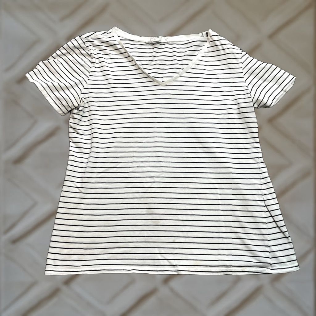 Vintage Workshop Shirt Womens Small White Blue Striped V Neck Short Sleeve Supima Cotton Size S / US 4 / IT 40 - 1 Thumbnail