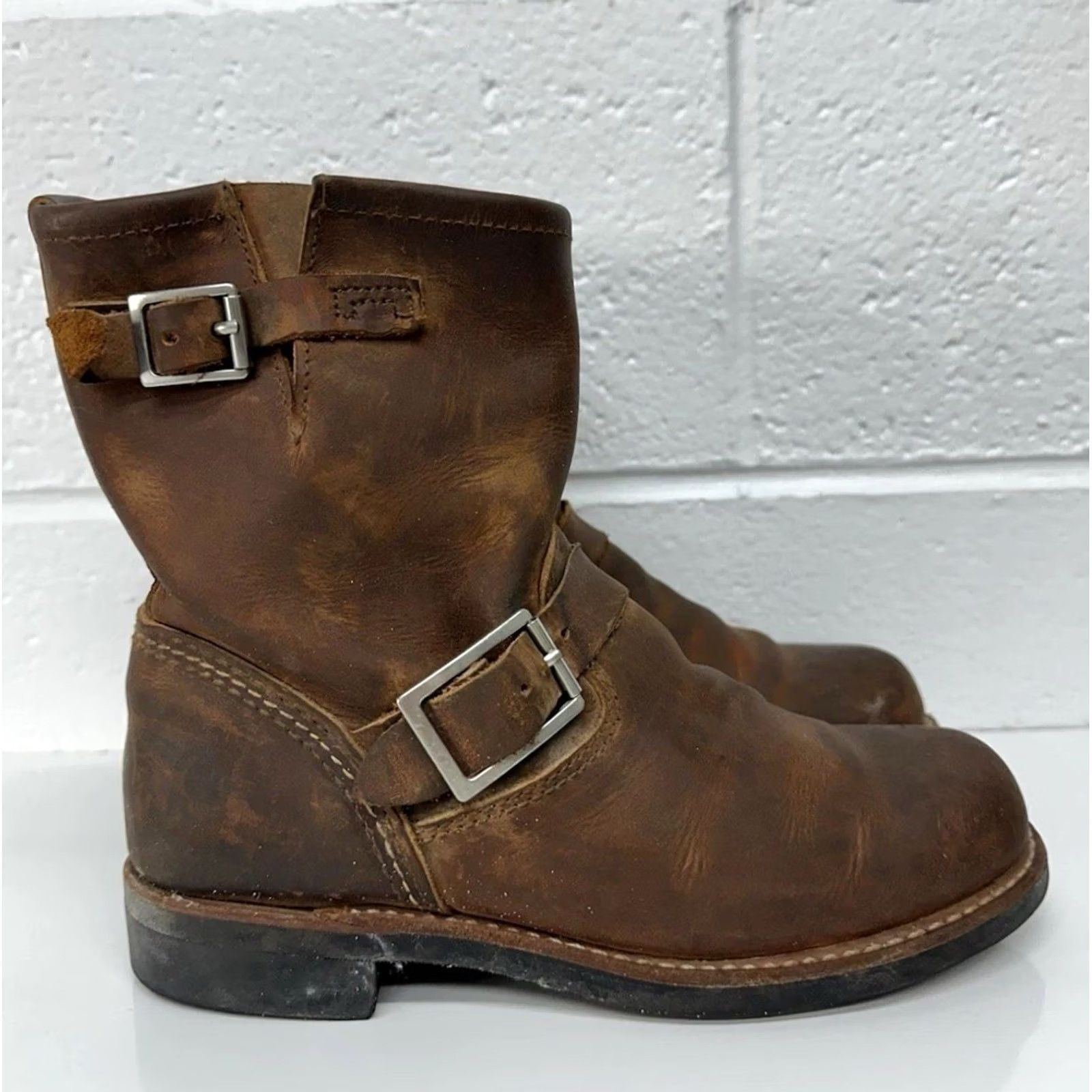 Red Wing VINTAGE Red Wing Boots 3356 Short Engineer Cooper Rough & Tough Brown Women’s Size 6.5 B Leather Rubber Buckle Ankle Strap Size 28" / US 6 / IT 42 - 2 Thumbnail