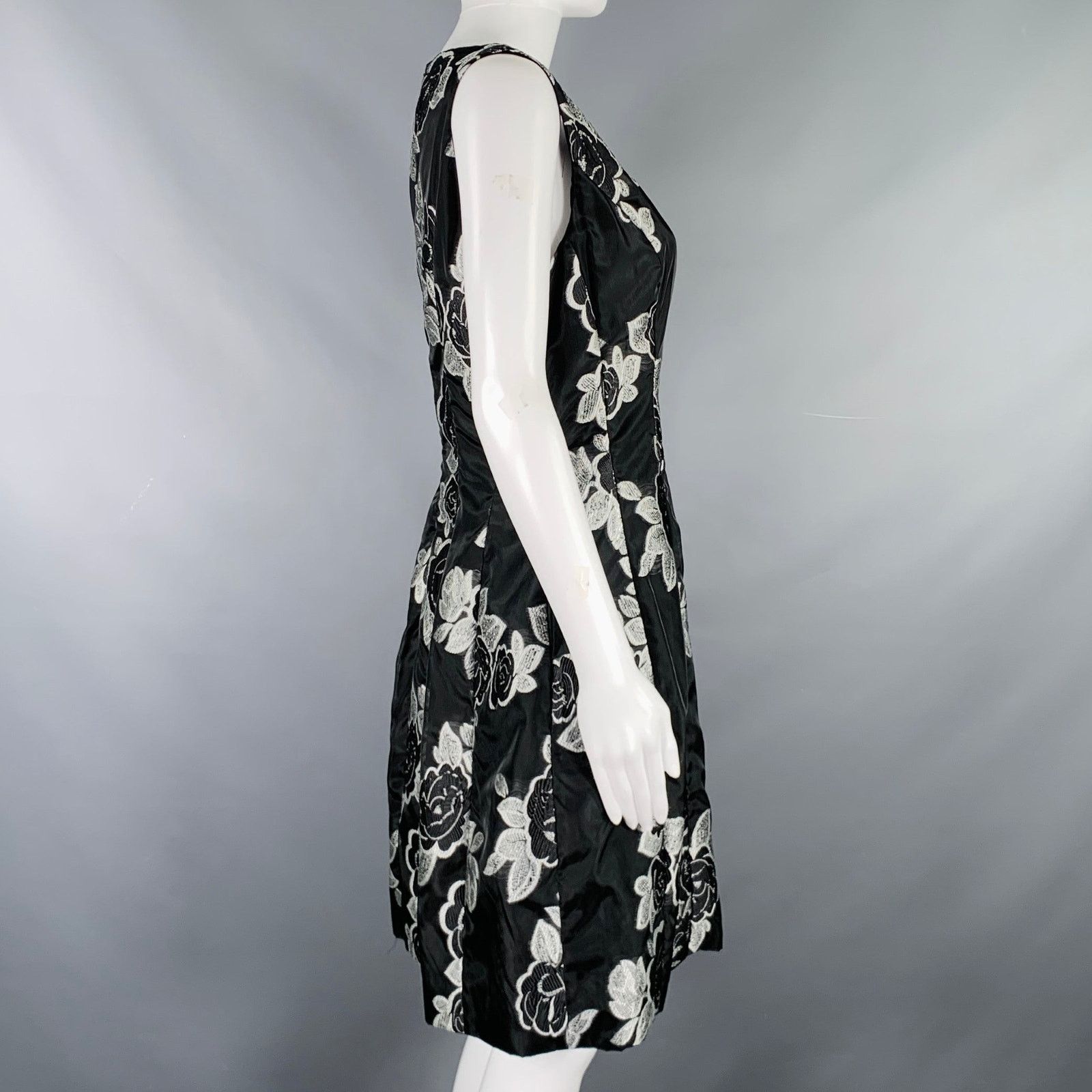 Prabal Gurung Size 10 Black Silver Polyester Floral A-Line Cocktail Dress Size L / US 10 / IT 46 - 2 Thumbnail