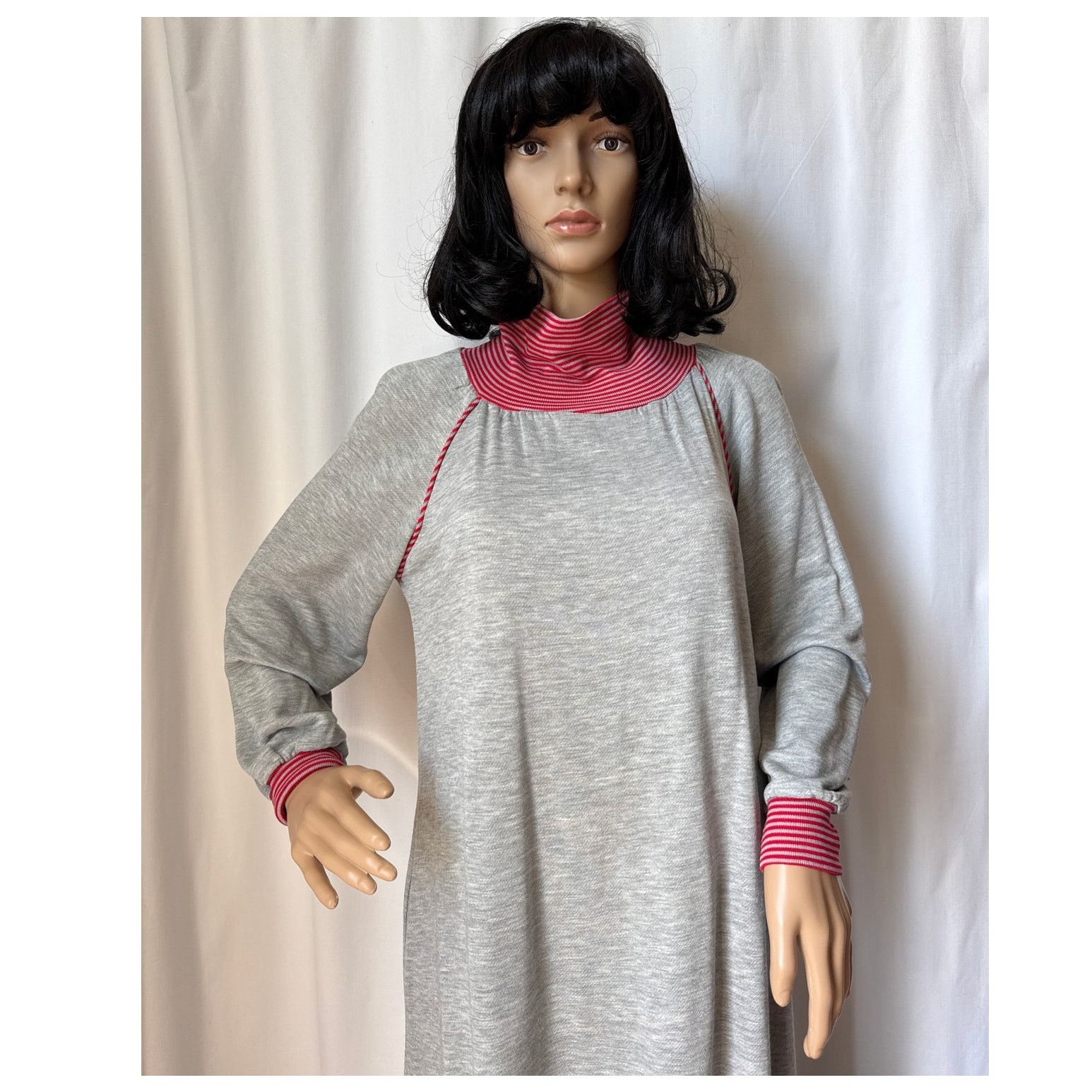 Vintage American Vtg Sears JR Bazaar turtleneck maxi dress gray red Size M / US 6-8 / IT 42-44 - 5 Thumbnail