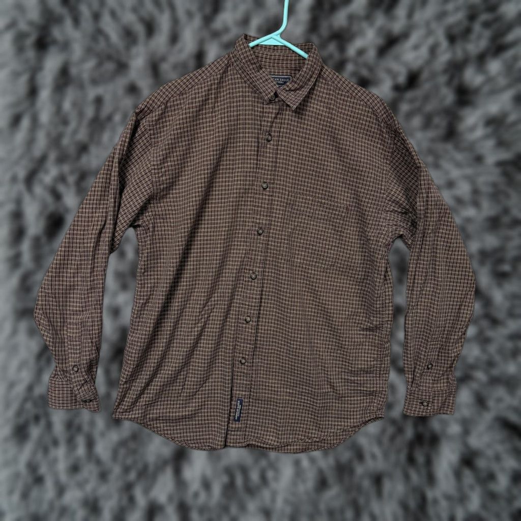 American Eagle Outfitters VINTAGE American Eagle Outfitters Button-Up Shirt Mens M Maroon Tan Plaid 90s Grunge Retro Button-Down Collared 100% Cotton Long Sleeve Pocketed Size US M / EU 48-50 / 2 - 1 Thumbnail
