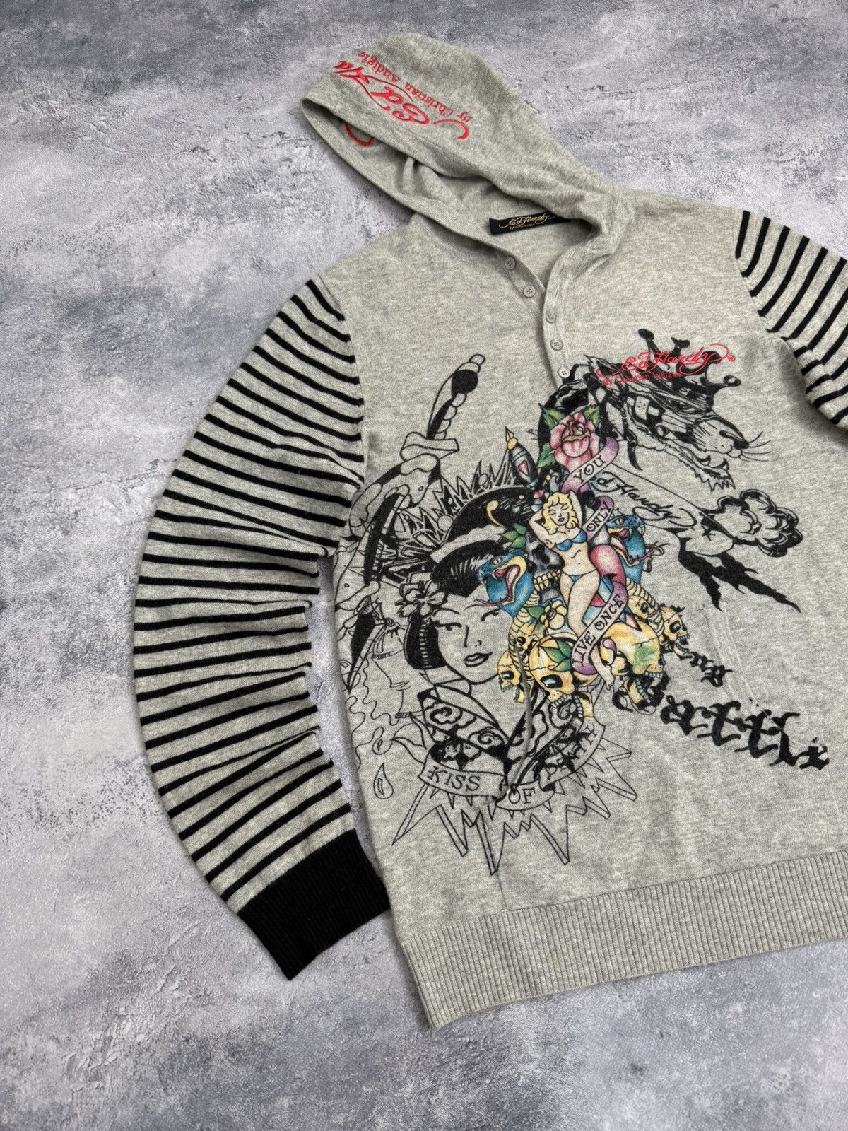 Ed Hardy Vintage Y2K Ed Hardy By Christian Audigier Big Logo Hoodie Size US L / EU 52-54 / 3 - 7 Thumbnail