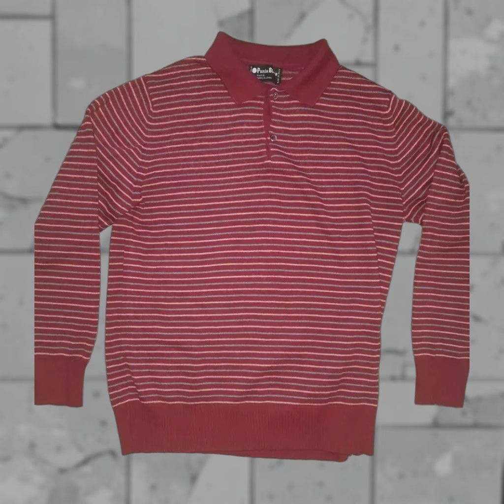 Vintage VTG Punto Blaco Paris Barcelona Made In Spain Striped Long Sleeve Polo Men Size S Red Size US S / EU 44-46 / 1 - 1 Thumbnail