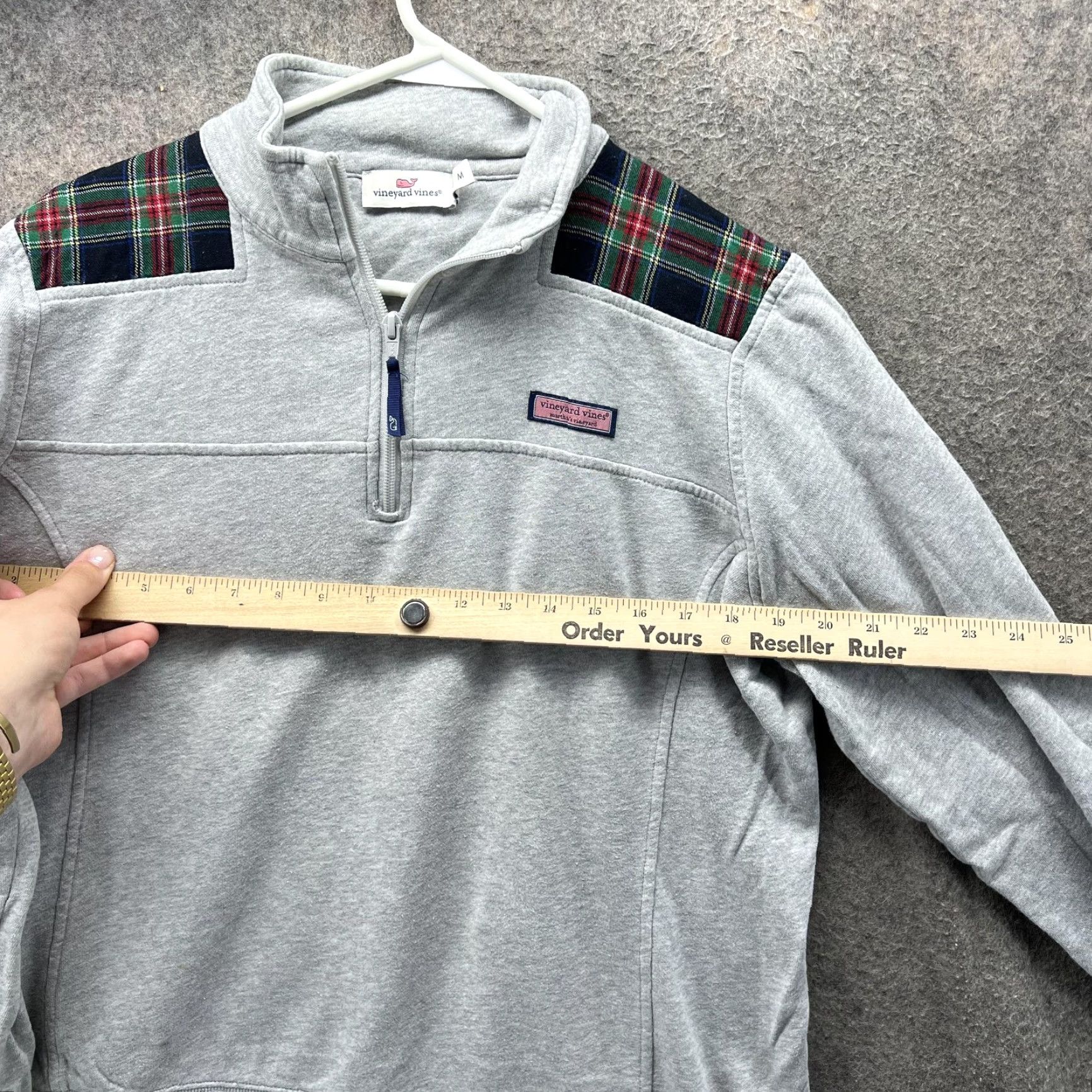 Vineyard Vines Vineyard Vines Shirt Mens Medium Gray Plaid Quarter Zip Pullover Shep Fleece Wool 1/4 Zip Pocket Logo Size US M / EU 48-50 / 2 - 6 Thumbnail