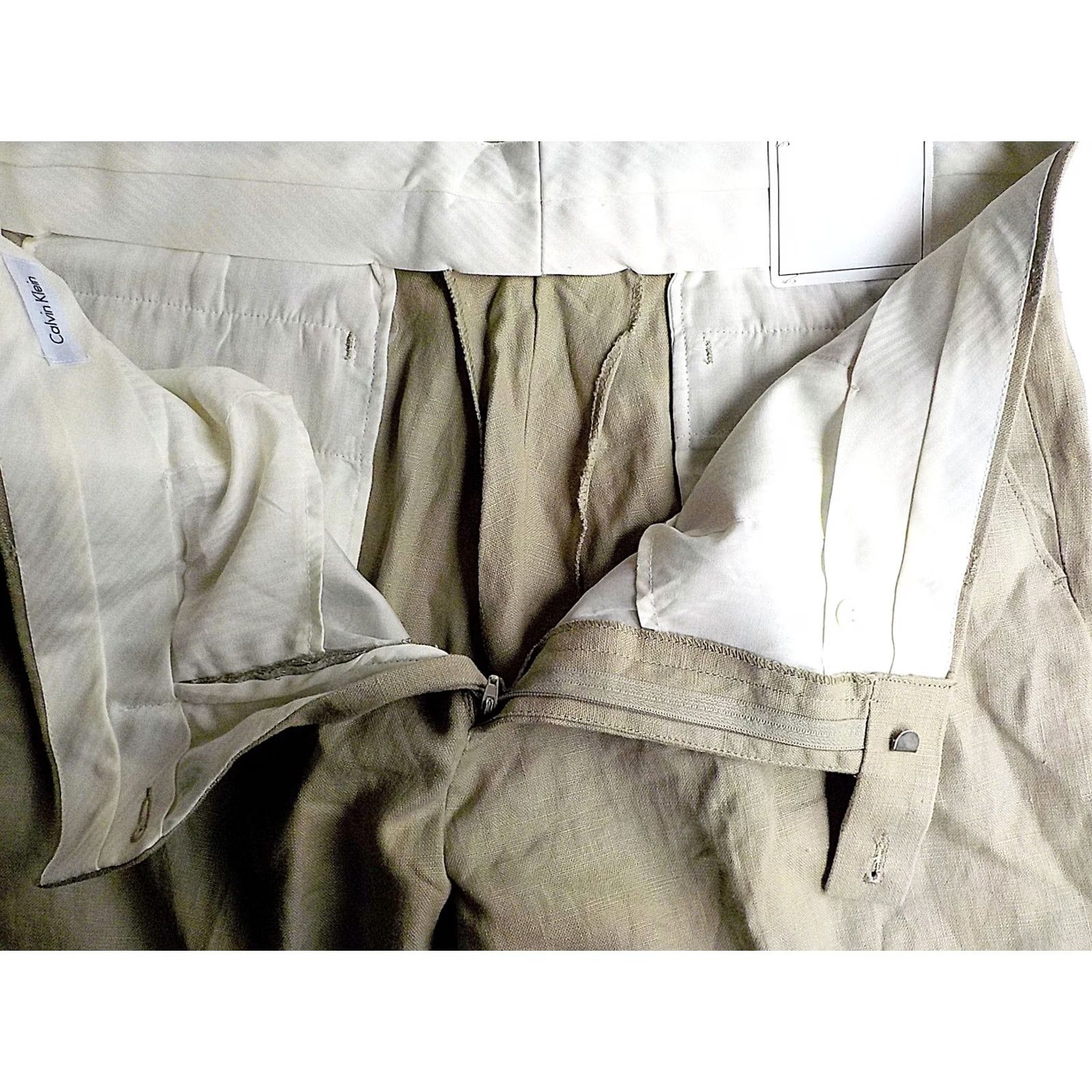 Calvin Klein VINTAGE CALVIN KLEIN Flat Front Pants Beige Oatmeal Linen 38x32 NWT Dress Pants Mens Size US 38 / EU 54 - 4 Thumbnail
