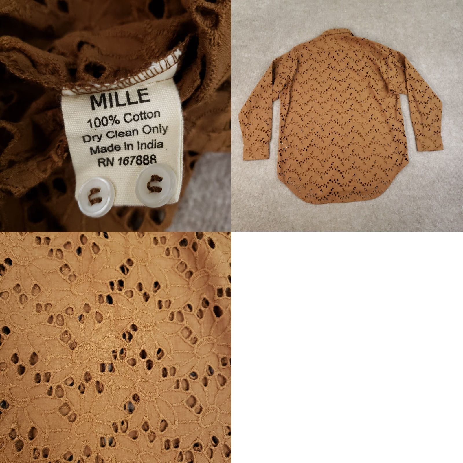 Vintage Mille Resort & Travel Button-Up Shirt Women Small Brown Long Sleeve Embroidered Size S / US 4 / IT 40 - 8 Thumbnail