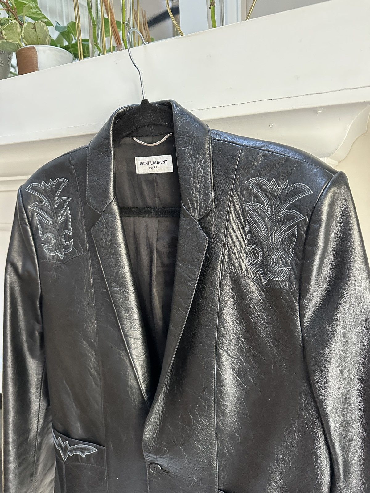 Saint Laurent Paris SS19 Leather Jacket Blazer Western Detail Size US M / EU 48-50 / 2 - 2 Thumbnail