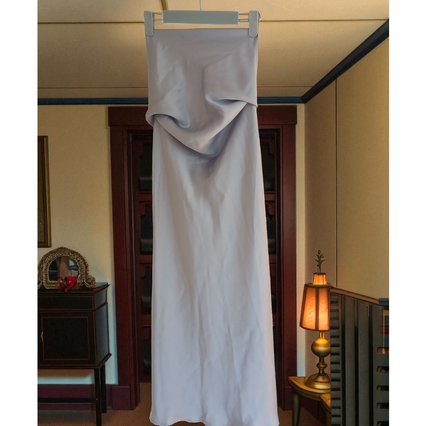 Zara Zara Medium Slip Silver-Gray Strappy Midi Satin Effect Dress Size M / US 6-8 / IT 42-44 - 4 Thumbnail