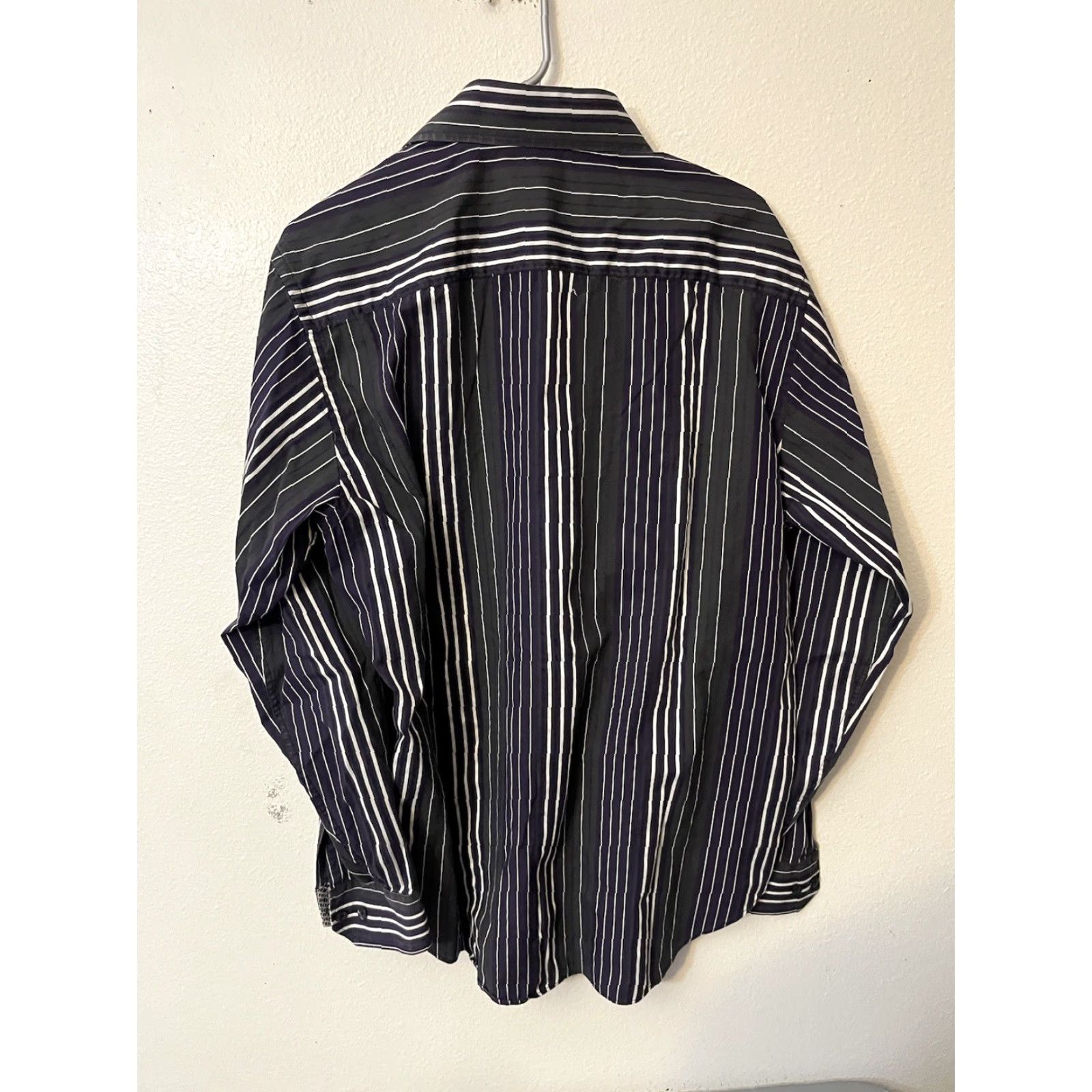 BUGATCHI Bugatchi Uomo Button Front Shirt Mens L Black Striped Knit Cotton Button-Up Shirt Regular Fit Collar-Down Button Long Sleeve Vintage No Size US L / EU 52-54 / 3 - 2 Thumbnail