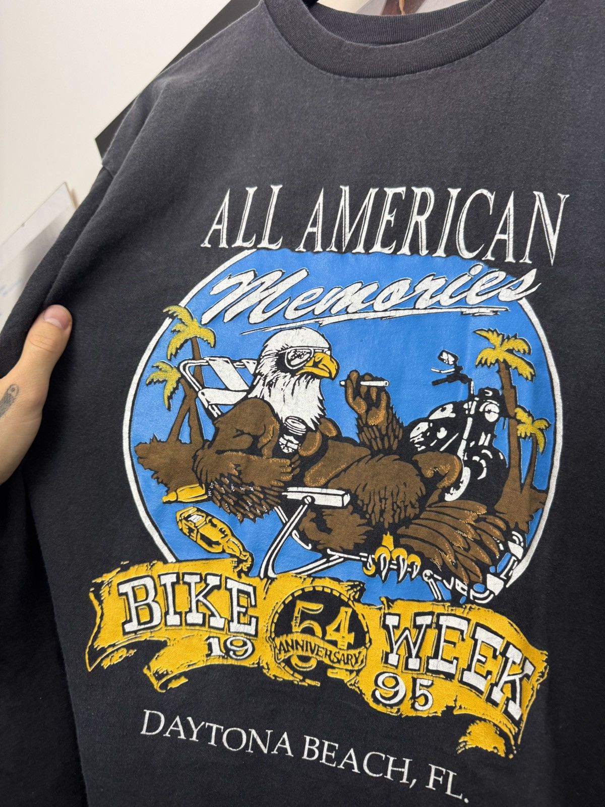 Vintage Vintage 90s Single Stitch Bad Ass Boys Bike Week Eagle Tee Size US XL / EU 56 / 4 - 3 Thumbnail
