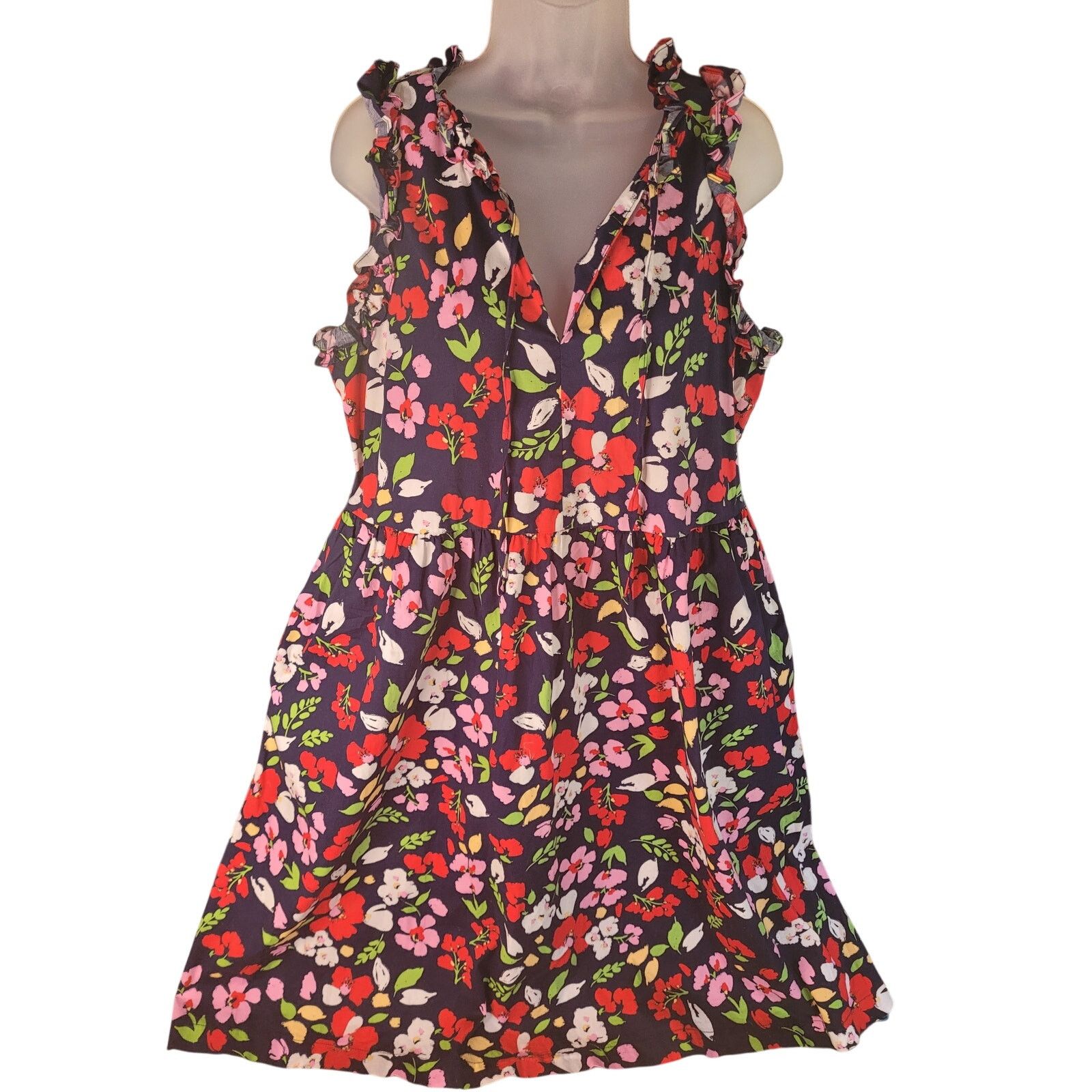 MAGGY LONDON Maggy London Navy Floral Dress Sleeveless Ruffled Sz10 Size L / US 10 / IT 46 - 2 Thumbnail