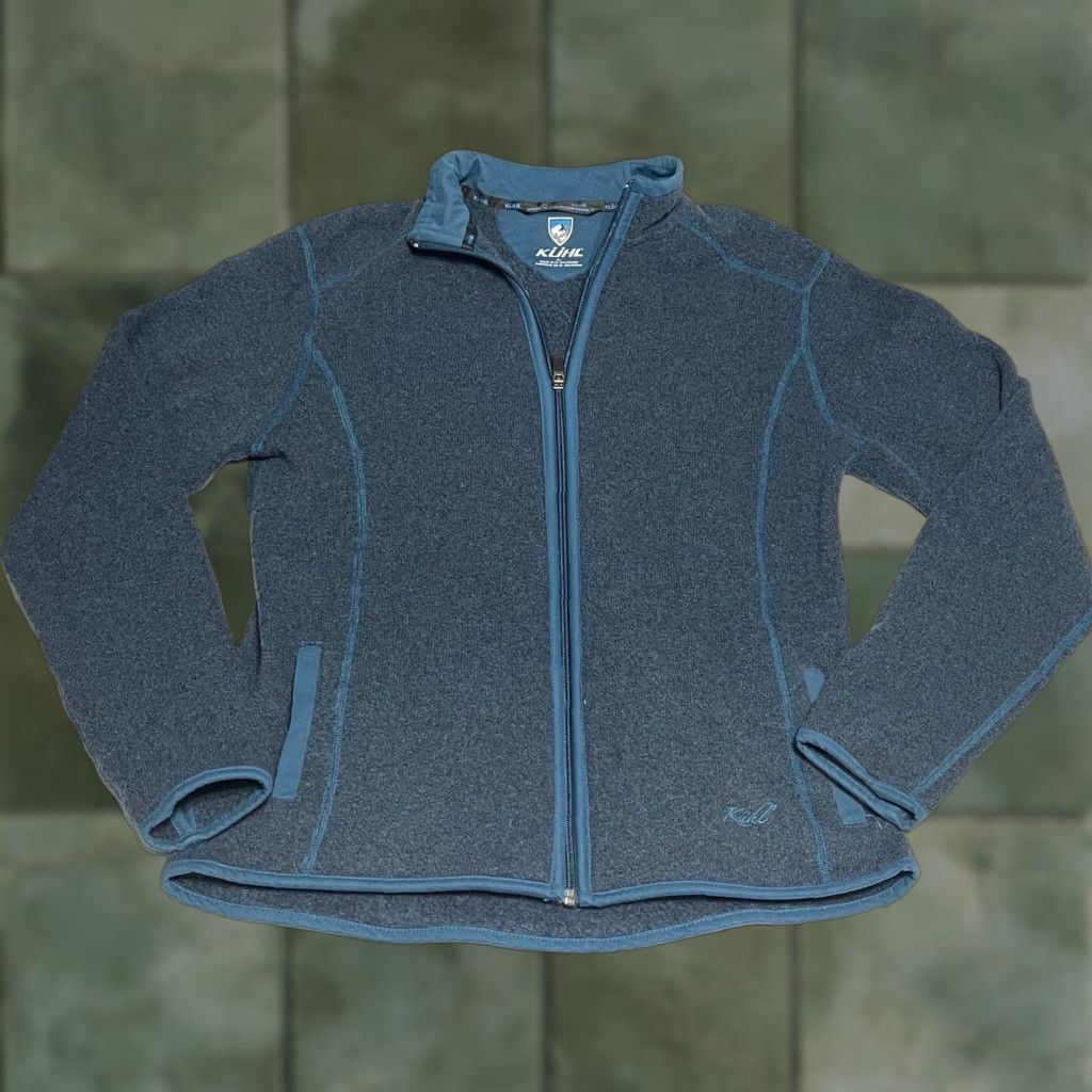 Vintage KUHL Women's Jacket L Blue Fleece Alpaca Full Zip Pockets Thumbholes | Nature Outdoor | Basic Jacket, Regular Fit Size L / US 10 / IT 46 - 1 Thumbnail