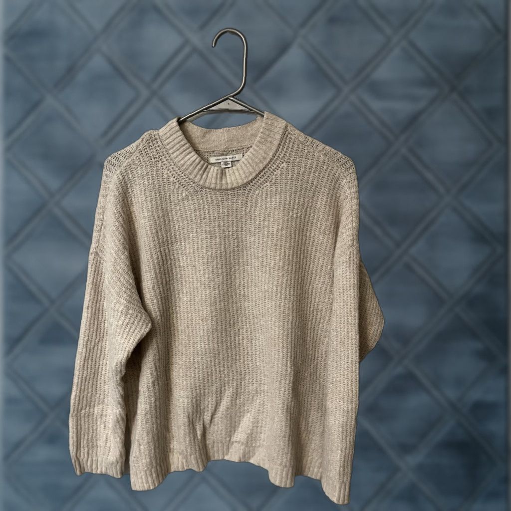 American Eagle Outfitters American Eagle Outfitters Beige Long Sleeve Cable Knit Oversize Sweater- Size Small Women Pullover Crew Neck Size S / US 4 / IT 40 - 1 Thumbnail