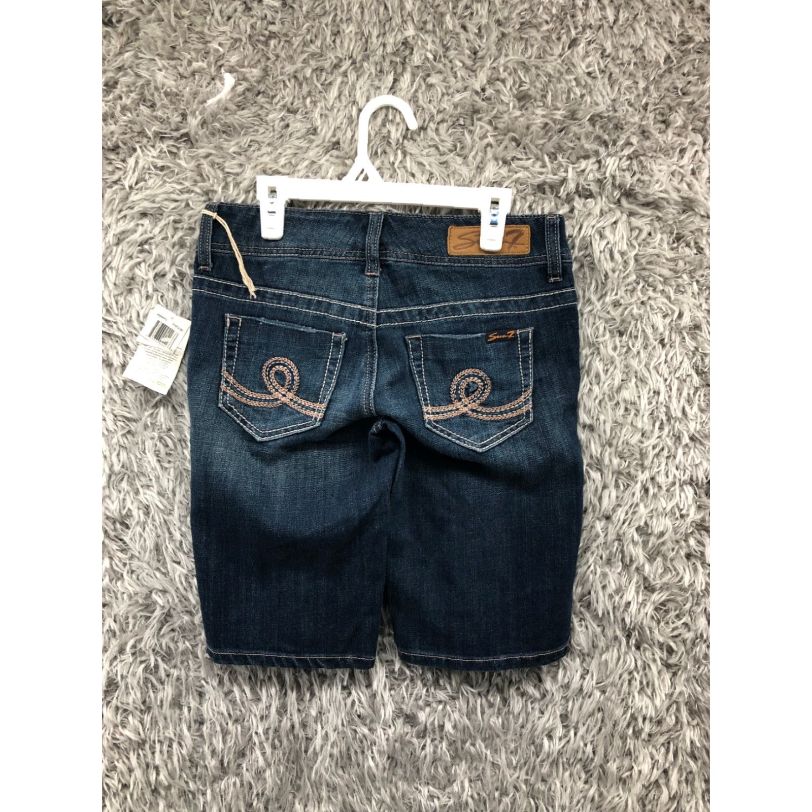 Vintage Seven7 Shorts Womens Bermuda Denim Dark Blue Jean Size 25 Mid Rise 5-Pocket Logo Angel Casual Womens Jeans Size 42" / US 20 - 6 Thumbnail