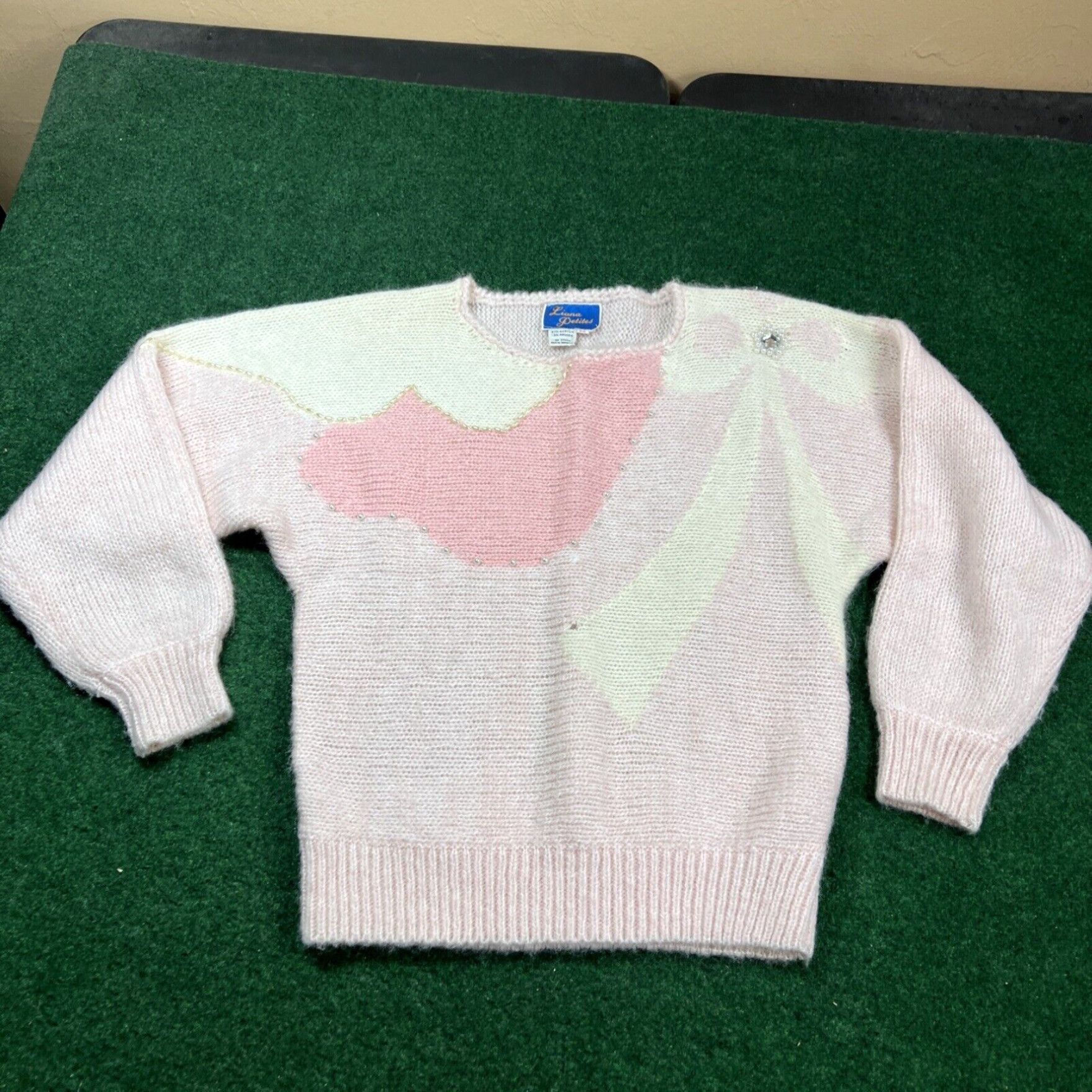 Vintage vintage 1990s sleeve knit sweater pullover Petite Small Acrylic Liana Petites Size S / US 4 / IT 40 - 1 Thumbnail
