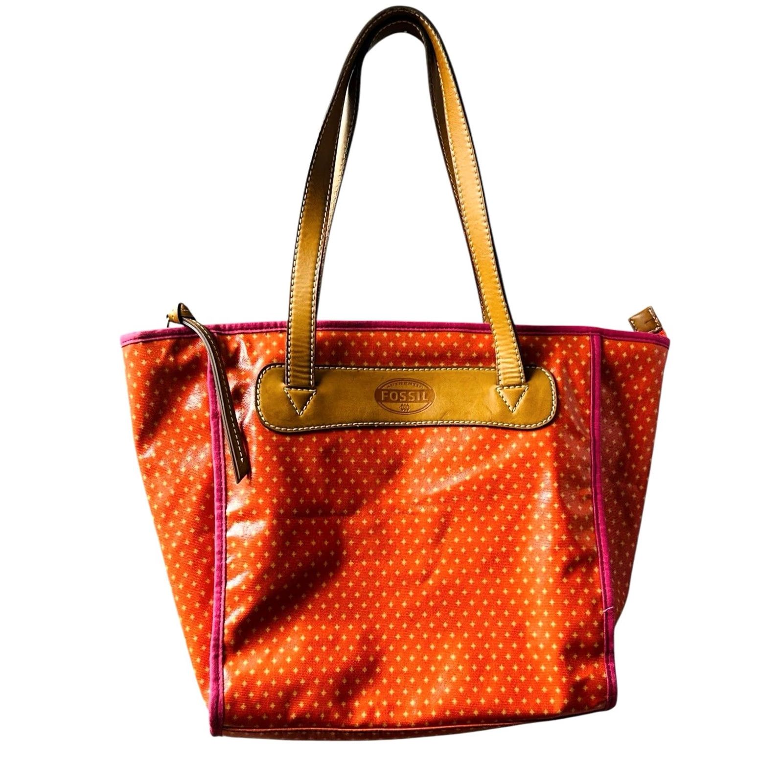 Fossil Fossil Key-Per Shopper Tote Bag Purse Coral Diamond Coated Canvas W/Wallet New Women Large Leather Handles Summer Couture 100% Nylon? Size L / US 10 / IT 46 - 3 Thumbnail