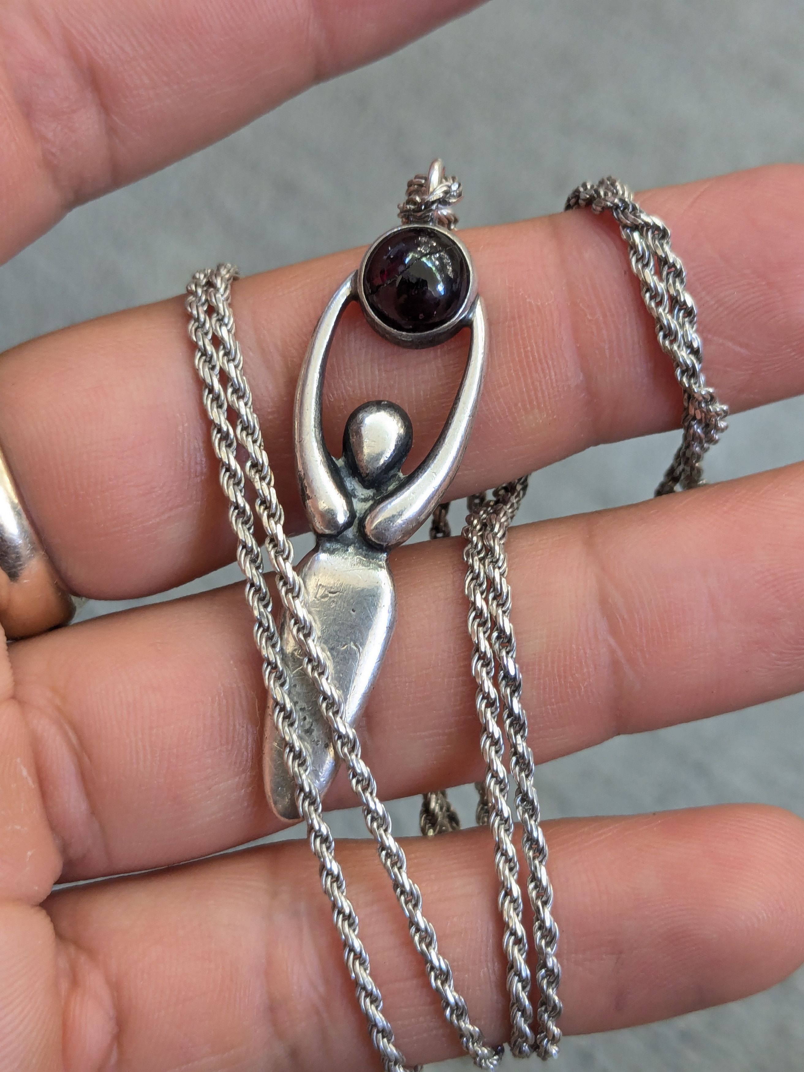 Sterling Silver Vintage Sterling Silver Necklace Garnet Earth Goddess 30" Size ONE SIZE - 11 Thumbnail