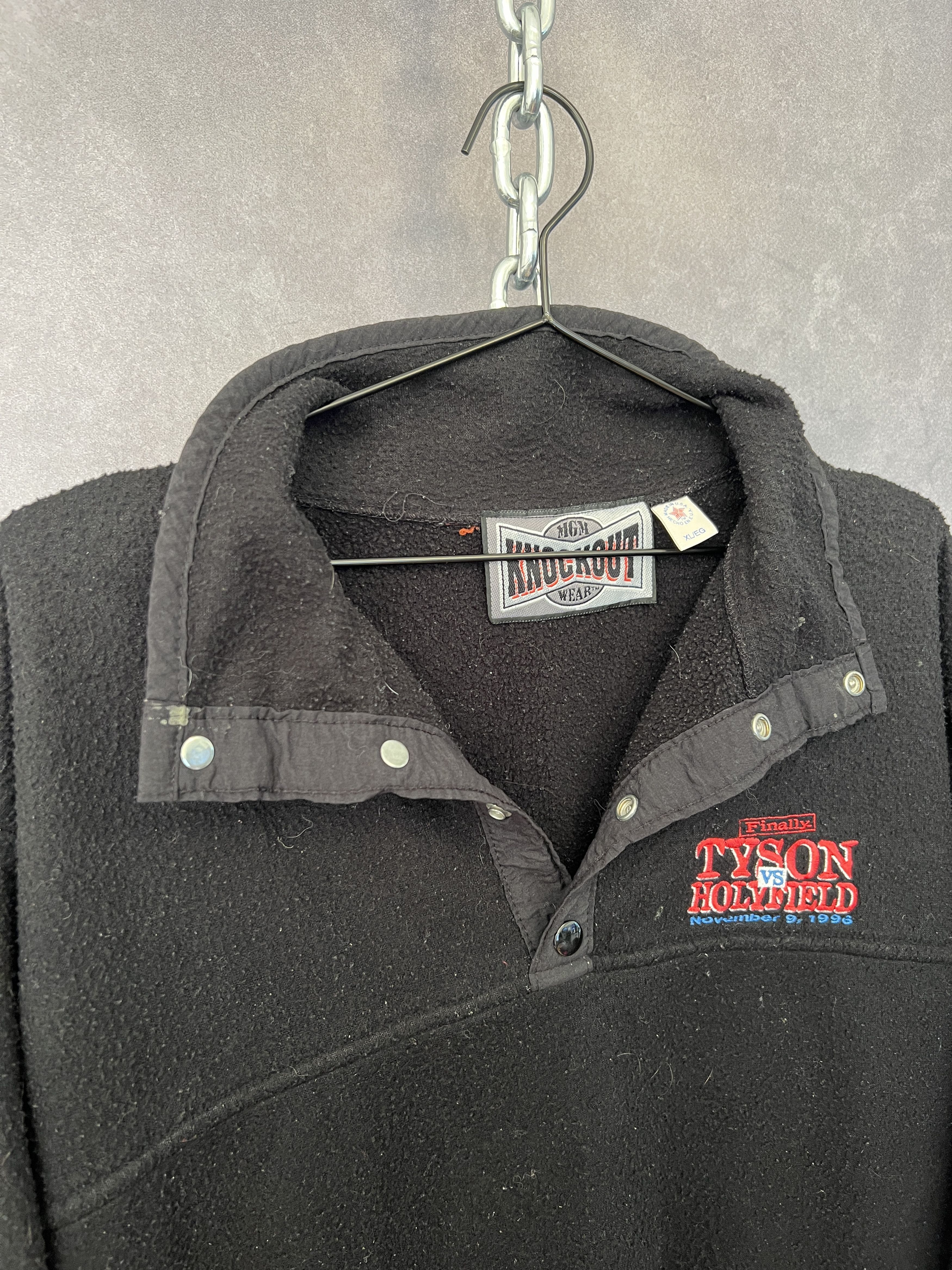 Vintage Knockout Tyson Holyfield Fleece Pullover 1996 Boxing Black Size US XL / EU 56 / 4 - 2 Thumbnail