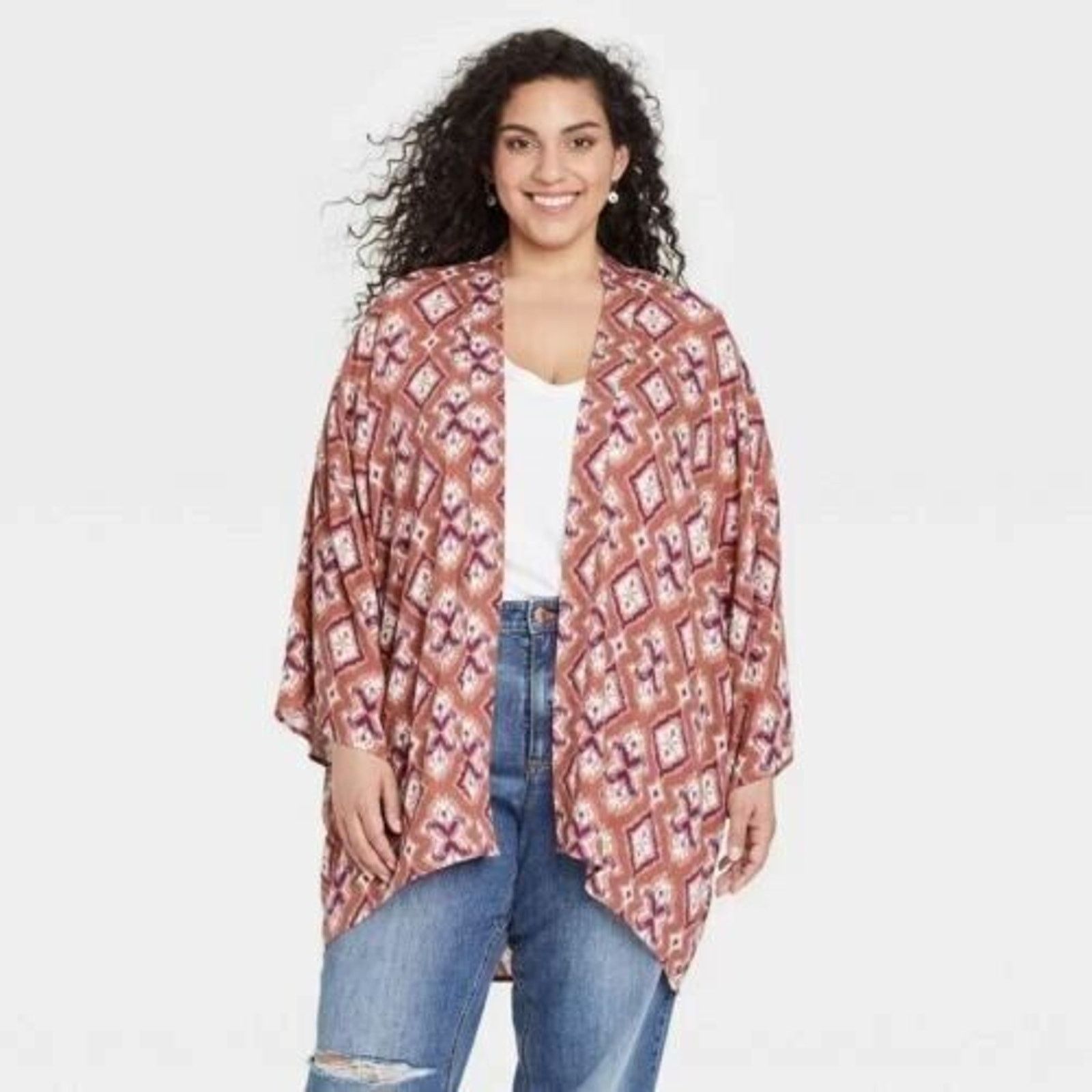 Other NEW Knox Rose Cognac Paisley Duster Cardigan Kimono Pink Size L / US 10 / IT 46 - 2 Thumbnail