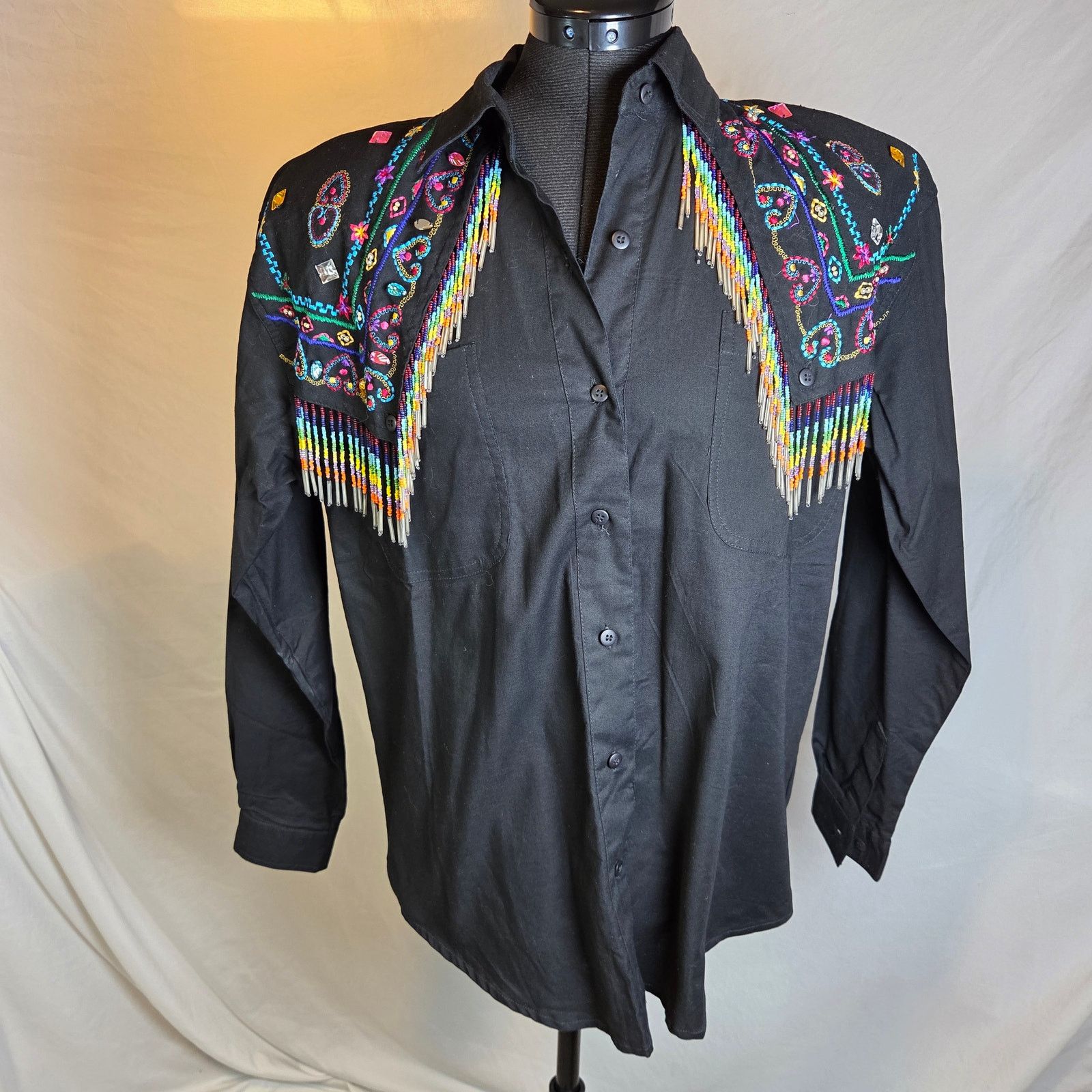 Vintage Side Saddle 1993 Beaded Western Fringe Shirt Size M / US 6-8 / IT 42-44 - 5 Thumbnail