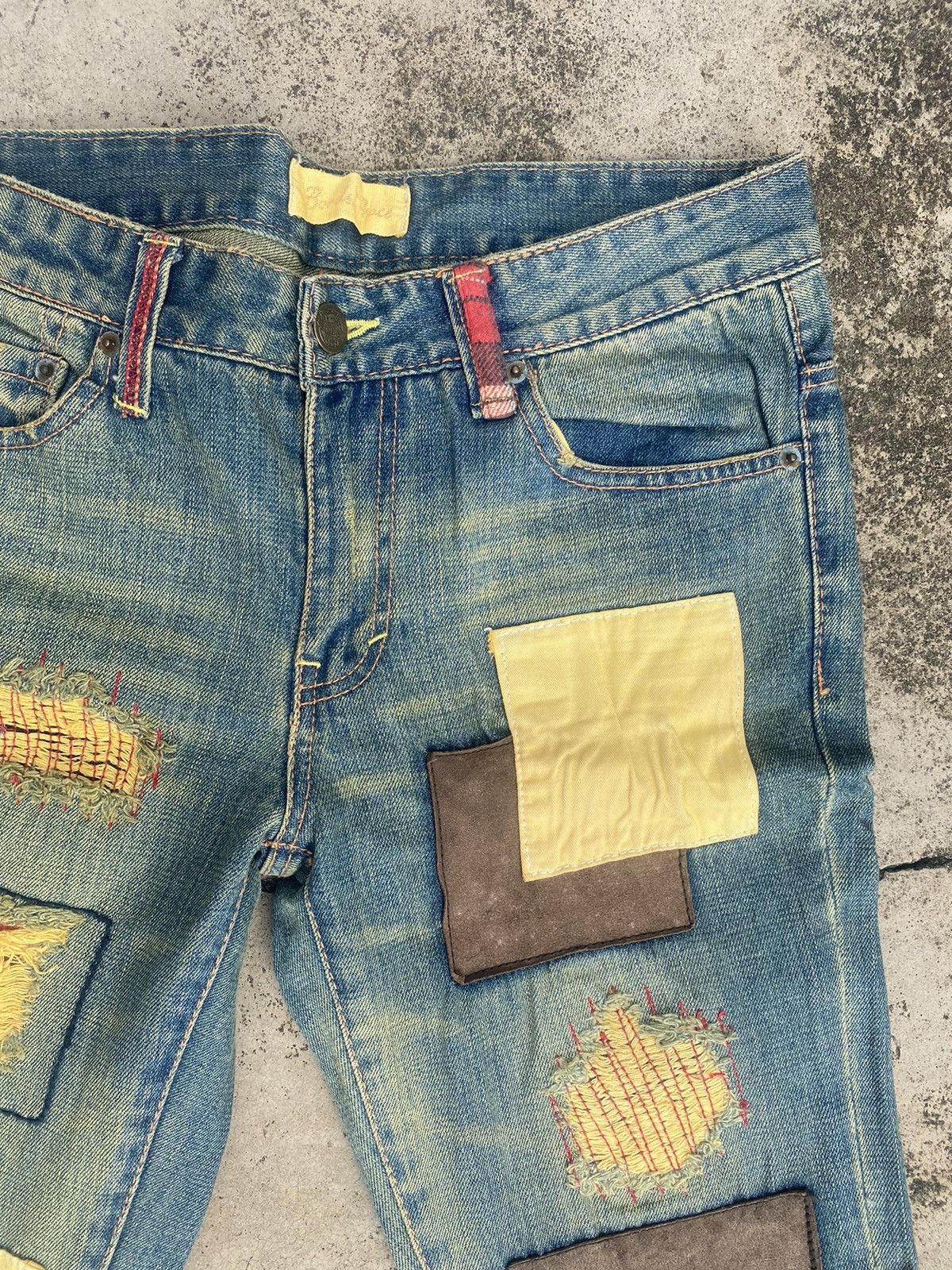 If Six Was Nine × Japanese Brand Flare Jeans Bonds & Peace Patchwork Fade Bootcut Size US 31 - 9 Thumbnail