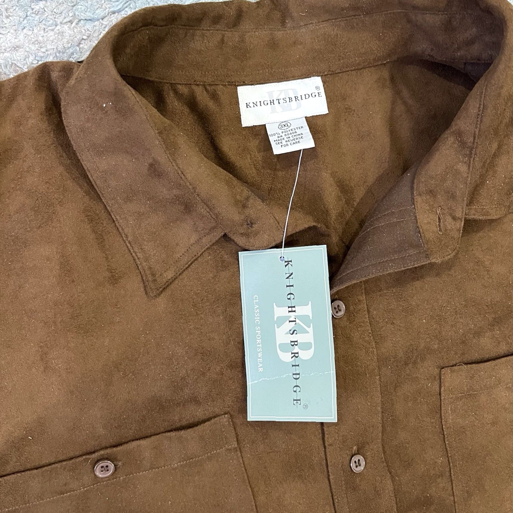 Vintage VINTAGE KnightsBridge Brown Button-Down Mens 3XL Long Sleeve Faux Suede Polyester New Size US XXL / EU 58 / 5 - 2 Thumbnail