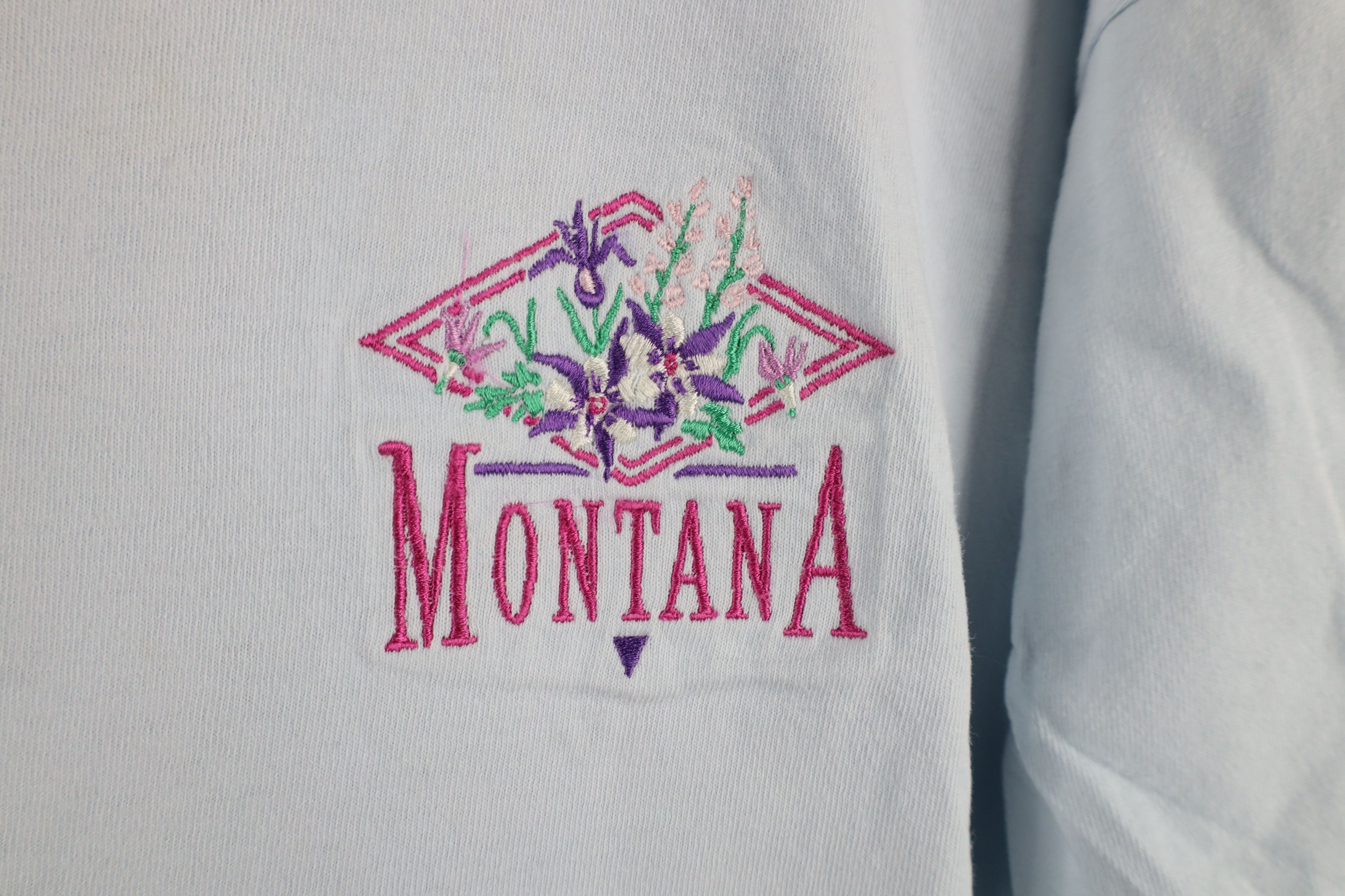 Vintage Vintage 90s Streetwear Montana Flowers T-Shirt Blue USA Size XXL / US 16-18 / IT 52-54 - 4 Thumbnail