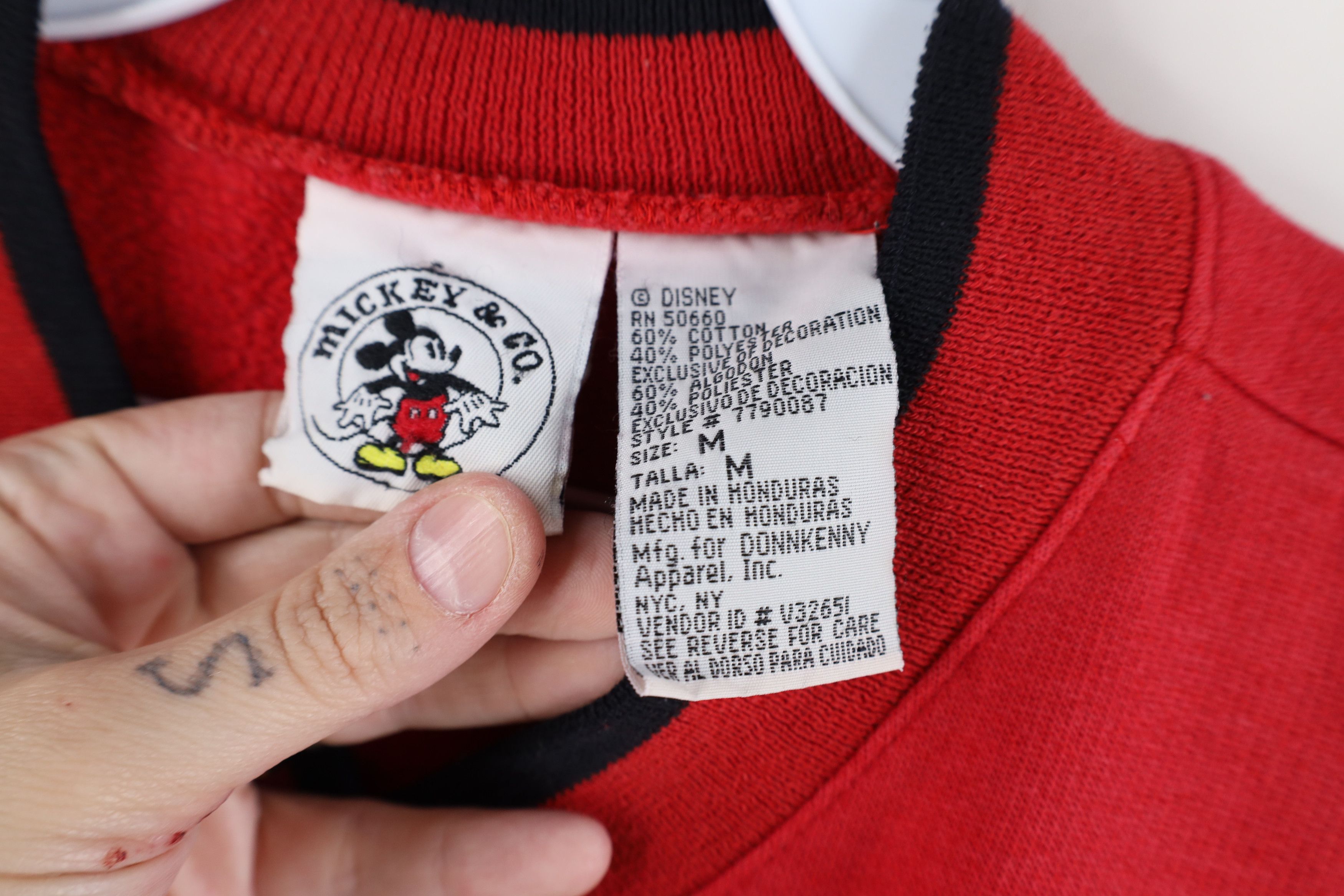 Disney × Vintage Vintage 90s Disney Mickey Mouse Elbow Patch Sweatshirt Red Size M / US 6-8 / IT 42-44 - 9 Thumbnail