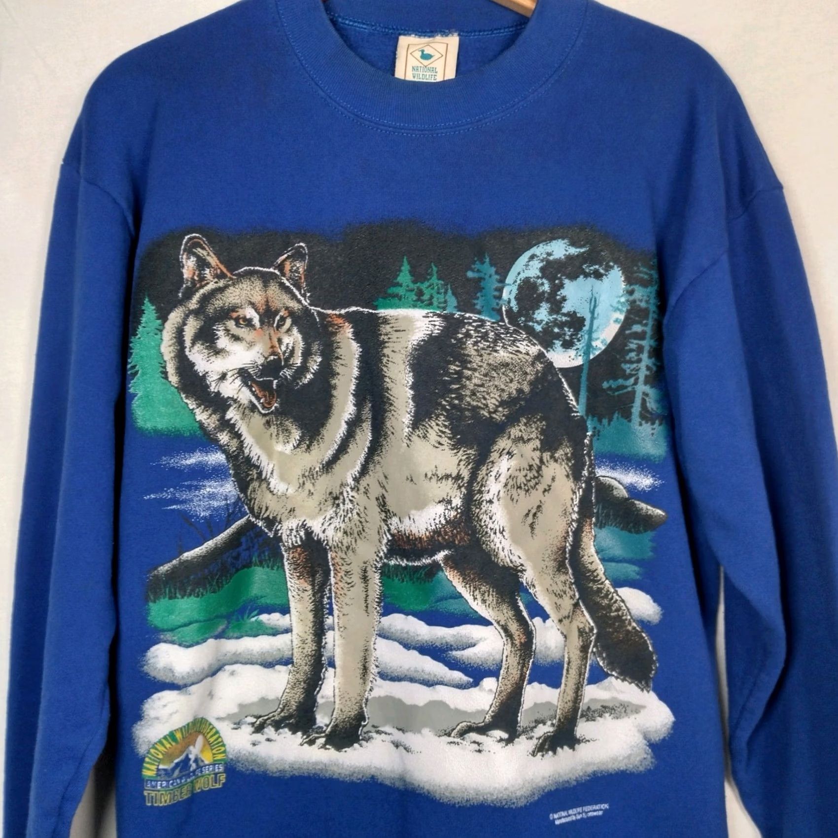 Vintage VINTAGE National Wildlife Federation Sweatshirt Timber Wolf Crew Neck Large Blue Men L Graphic USA Made Vintage Nature Size US L / EU 52-54 / 3 - 2 Thumbnail