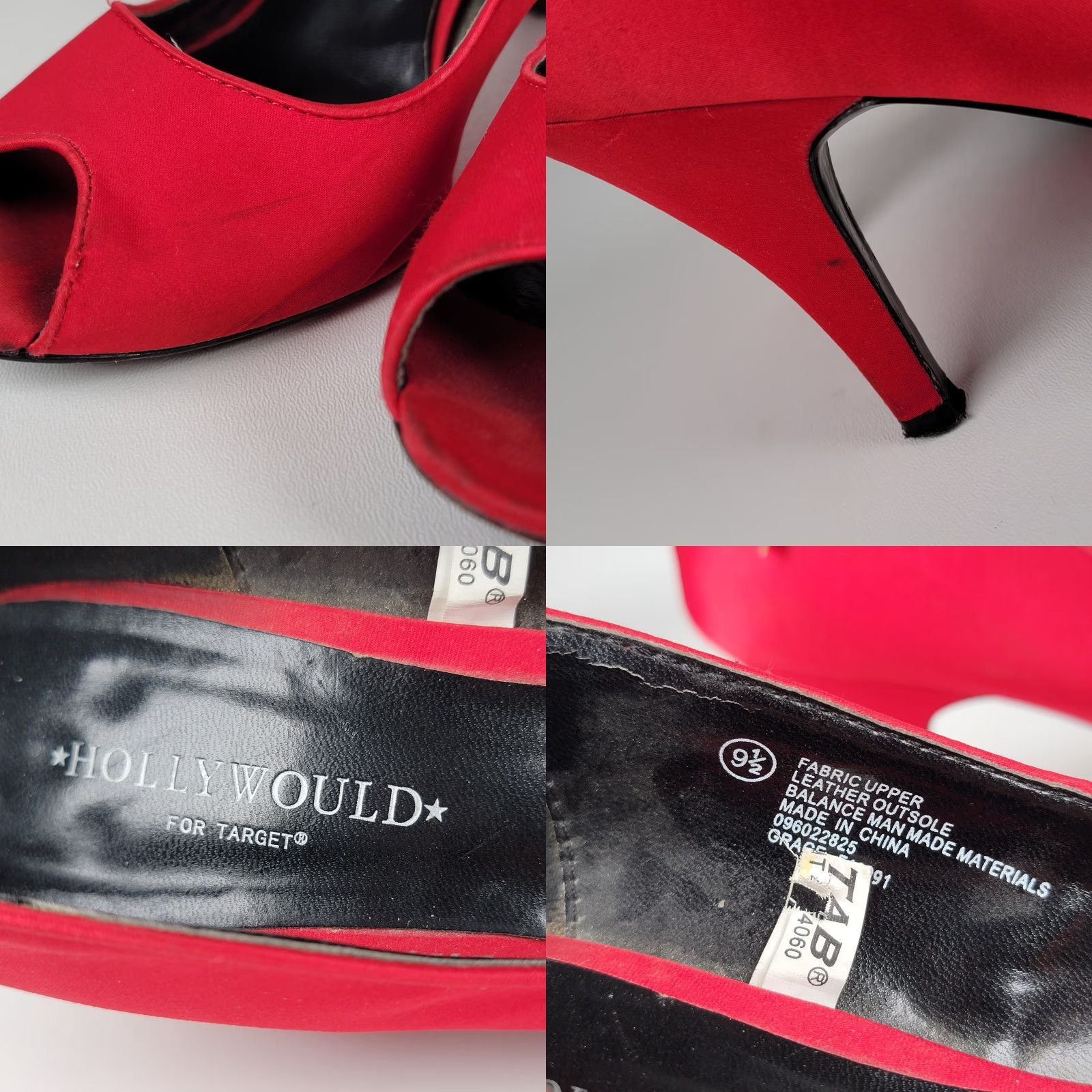 Vintage Hollywould For Target Grace Women Red Satin Heels Vintage Y2K Pump 9.5 Bow Peep Toe Slip On Cone Heel Leather Sole 2000s Party Wedding Womens Size US 10 / IT 40 - 9 Thumbnail