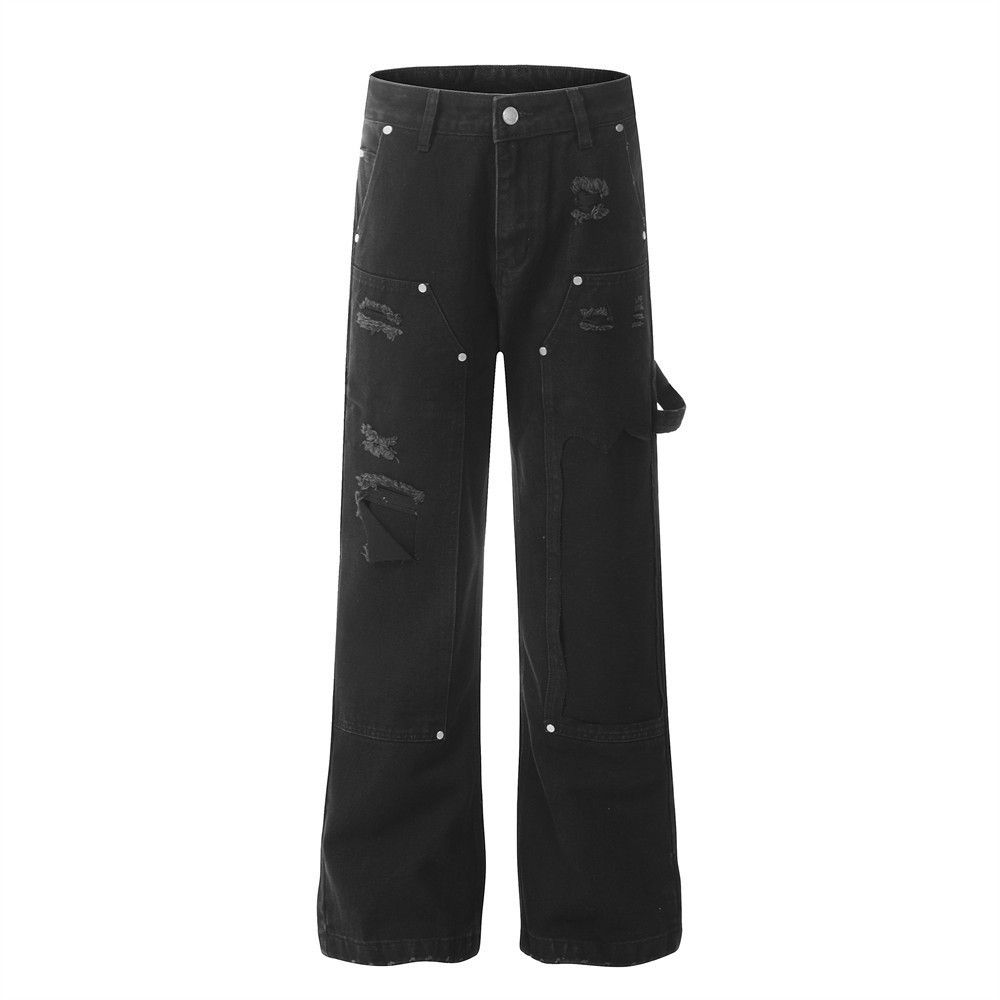 Japanese Brand × Jean Men's washed hip-hop trendy ripped patch rivet jeans Size US 32 / EU 48 - 1 Thumbnail