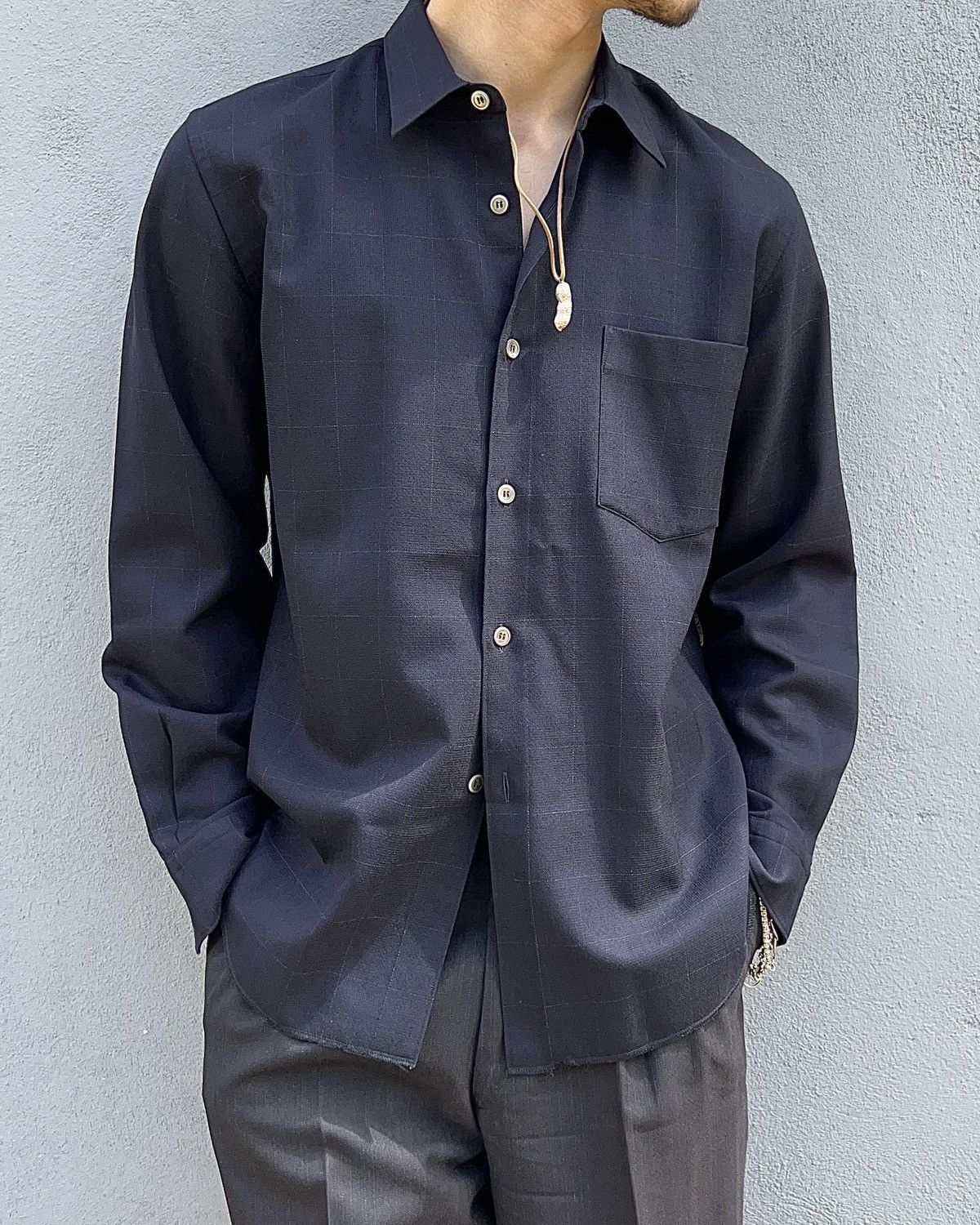 image of Comme Des Garcons x Comme Des Garcons Homme Aw2003 Wool Box Check Shirt in Blue, Men's (Size Medium