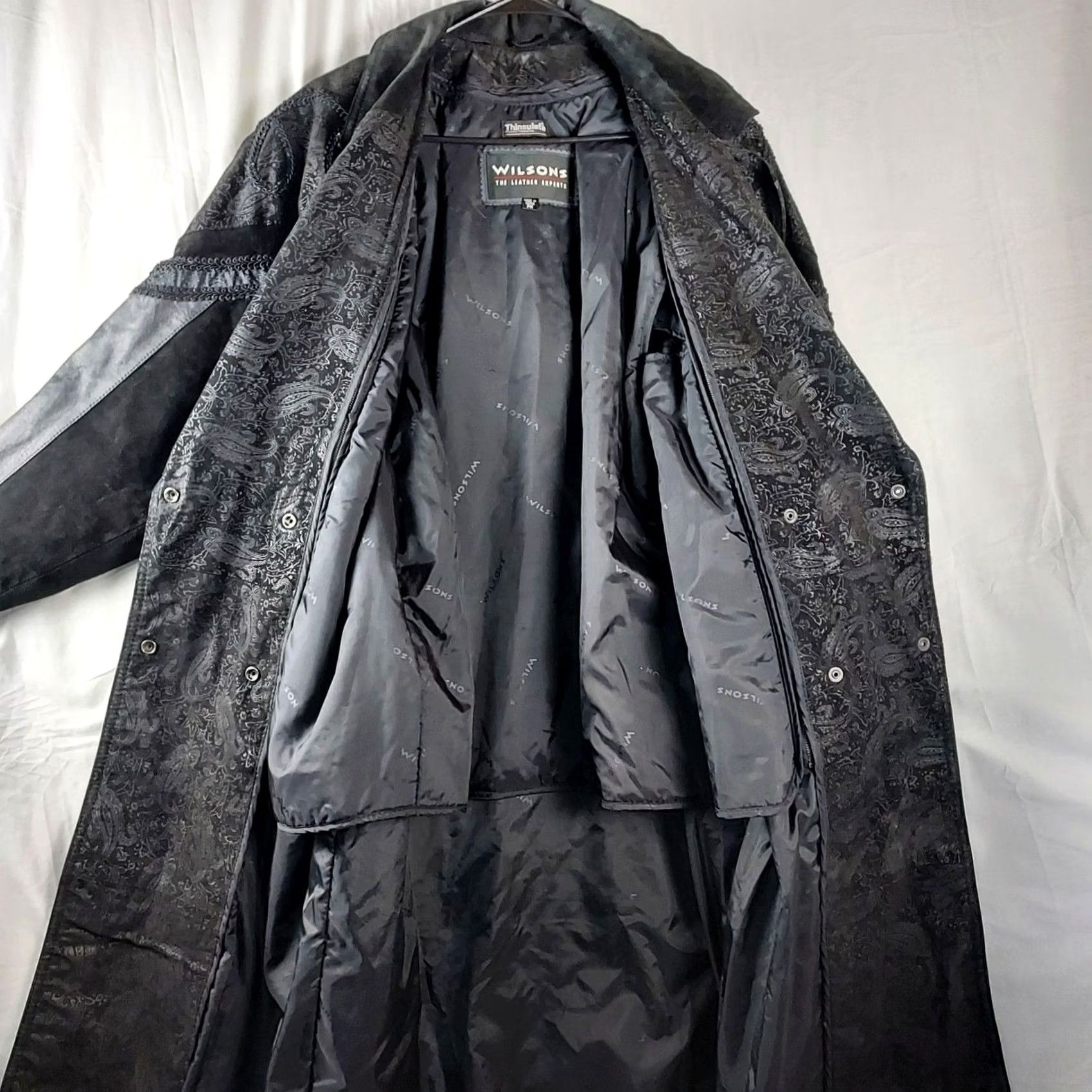 Vintage VINTAGE Wilsons Leather Womens Coat Long Paisley Leather Trench Black Suede Trim Petite Medium Size M / US 6-8 / IT 42-44 - 5 Thumbnail