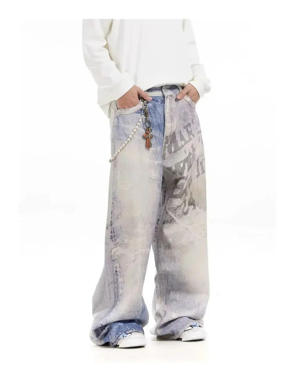 Japanese Brand Design Washed Blue Baggy Jeans Vintage Retro Size US 34 / EU 50 - 4 Thumbnail