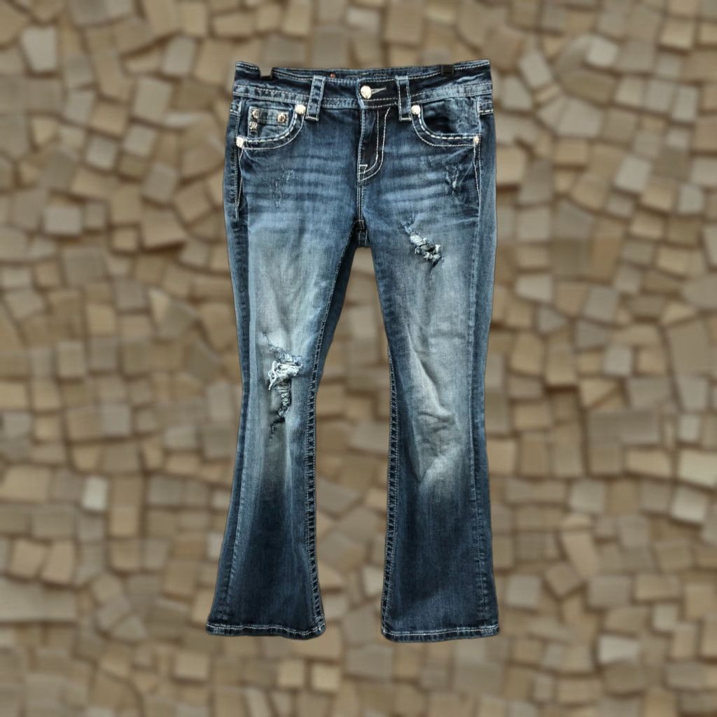 Miss Me Miss Me Jeans Bootcut Size 27 Womens Blue Dark Distressed Pocket 5-Pocket Regular Low Rise Denim Modern American Size 27" / US 4 / IT 40 - 1 Thumbnail