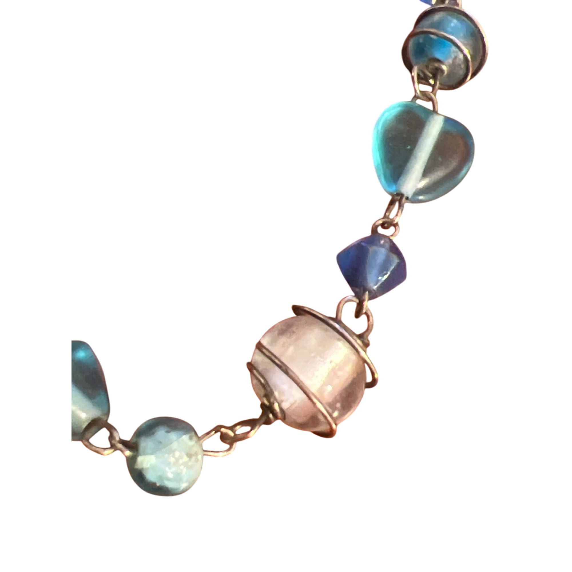Other Vintage Blue Clear Glass Beaded Necklace Silver Wire Wrapper Size ONE SIZE - 2 Thumbnail
