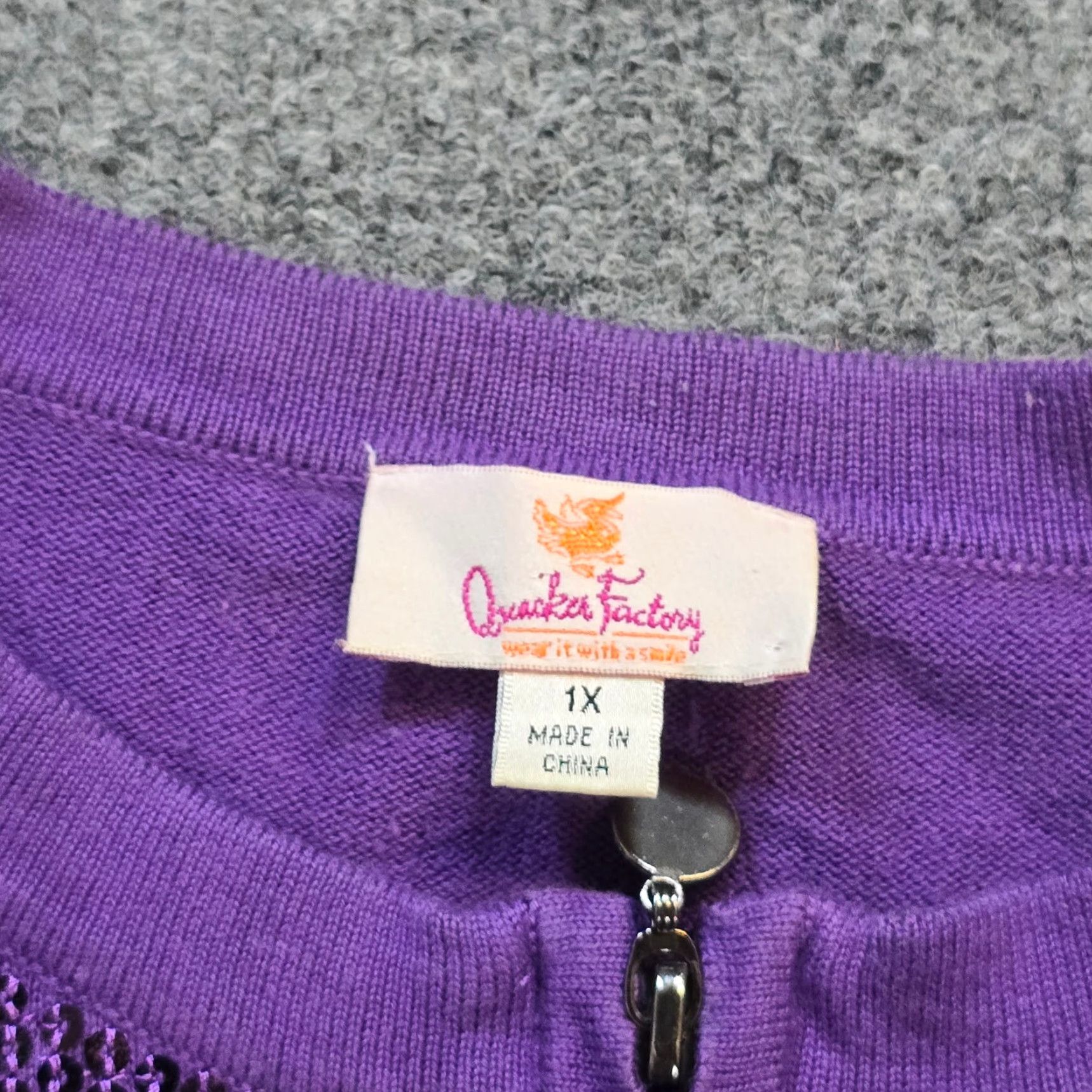 Quacker Factory Quacker Factory Cardigan Sweater 1X Purple Sequin Full Zip Womens Plus Size Holiday Casual Party Knit Front Sequin Cardigan Size XL / US 12-14 / IT 48-50 - 3 Thumbnail