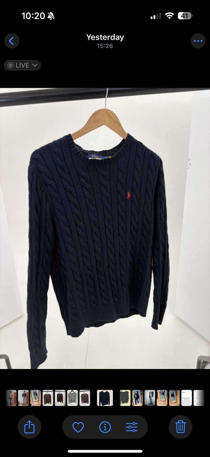 Polo Ralph Lauren Polo Ralph Lauren Navy Cable Knit Jumper Cotton Crewneck Size US L / EU 52-54 / 3 - 1 Preview