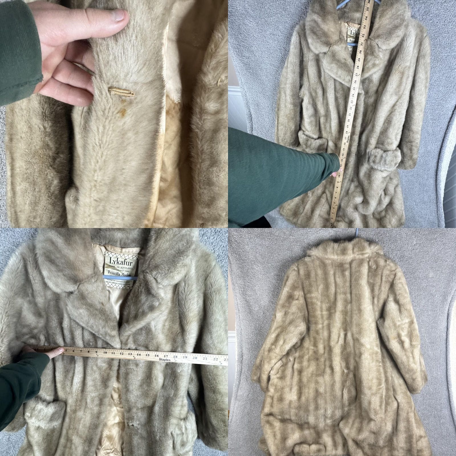 Vintage VINTAGE Lykafur Coat Womens Long Beige Fur Overcoat Lined England Large Hook & Eye Pockets Notched Collar Formal Womens Size L / US 10 / IT 46 - 10 Thumbnail