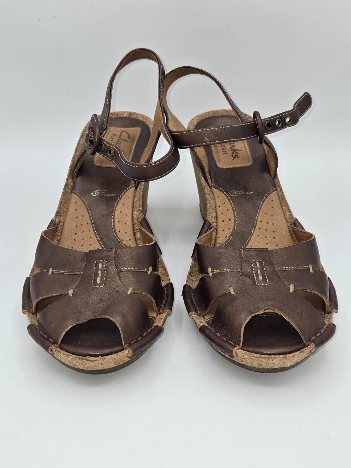 Clarks Clarks Artisan Alameda Womens Bronze Leather Wedge Sandal 8 Size US 8 / IT 38 - 2 Thumbnail