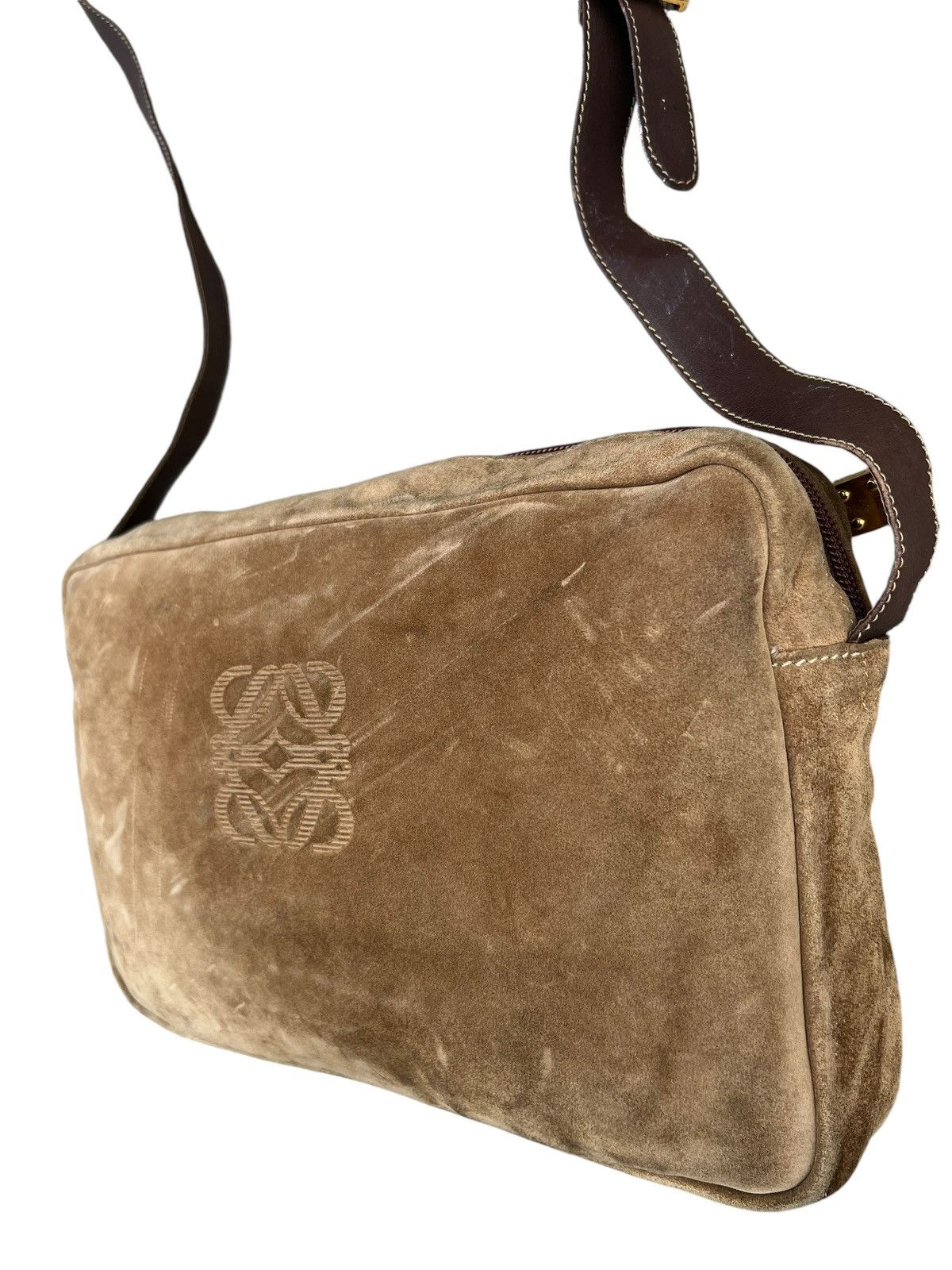 Leather Vintage 80s LOEWE Patina Distress Scratch Suede Leather Bag Size ONE SIZE - 6 Thumbnail