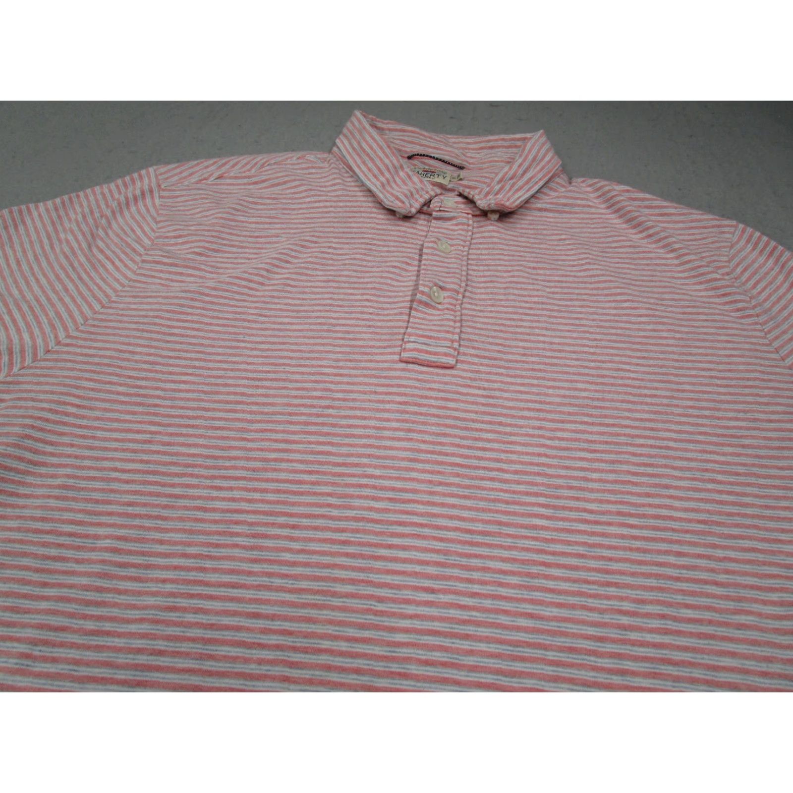 Faherty Faherty Polo Shirt Mens XL Pink Striped Short Sleeve Pima Cotton Blend Casual Sports Size US XL / EU 56 / 4 - 2 Thumbnail